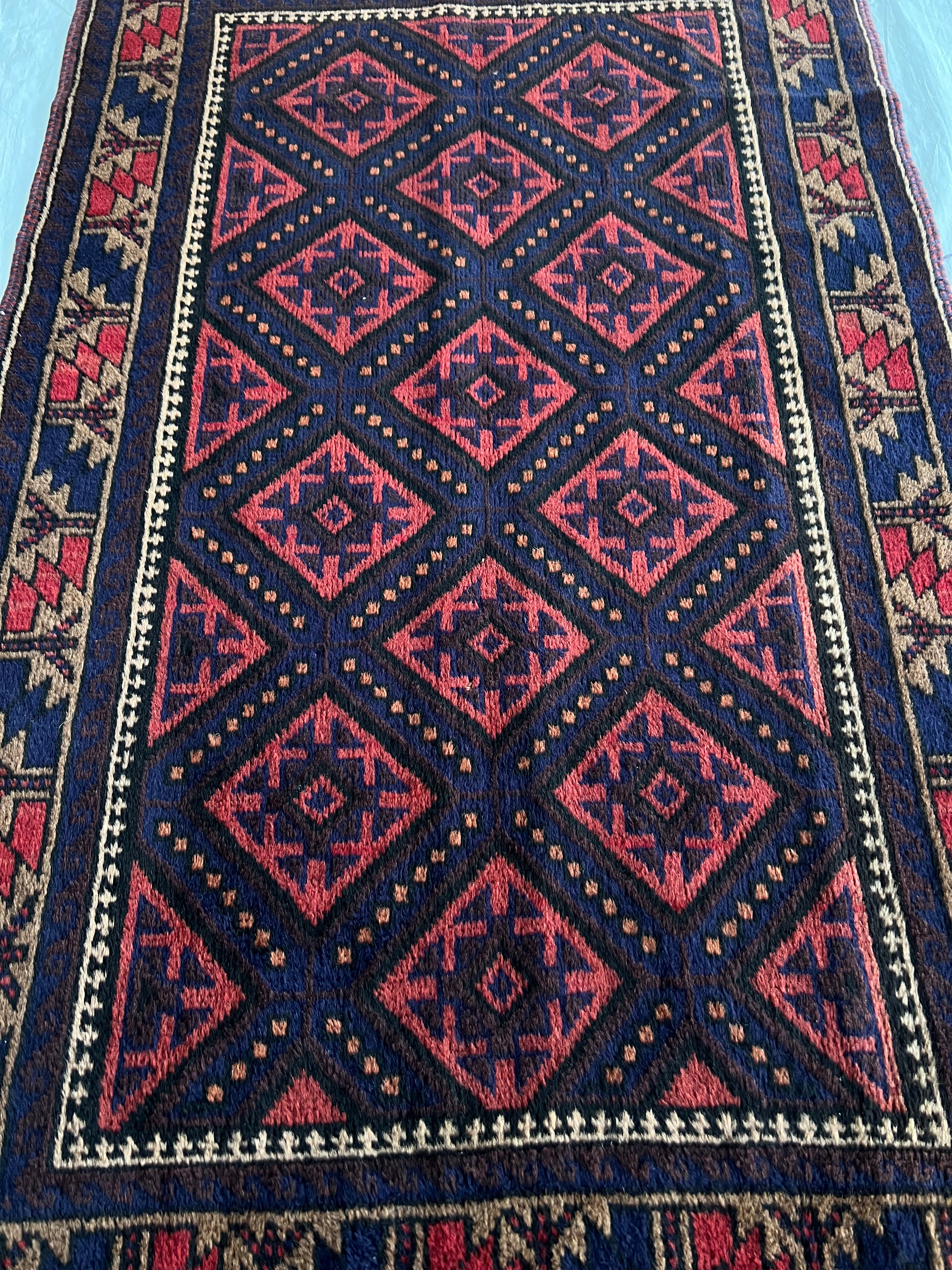 Afghani Rug 3x5 size range tribal Red Blue laid flat