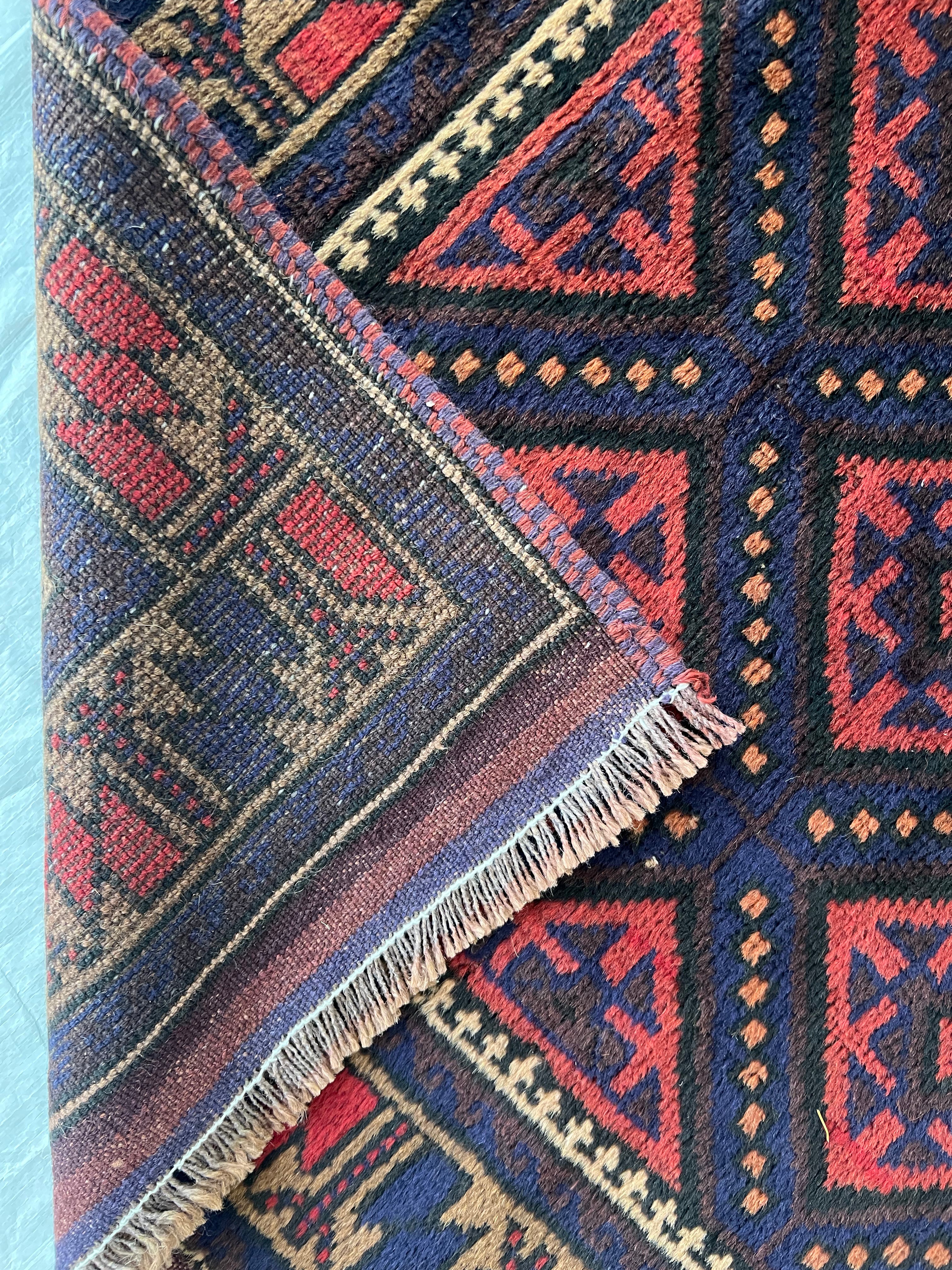 Afghani Rug 3x5 size range tribal Red Blue laid flat