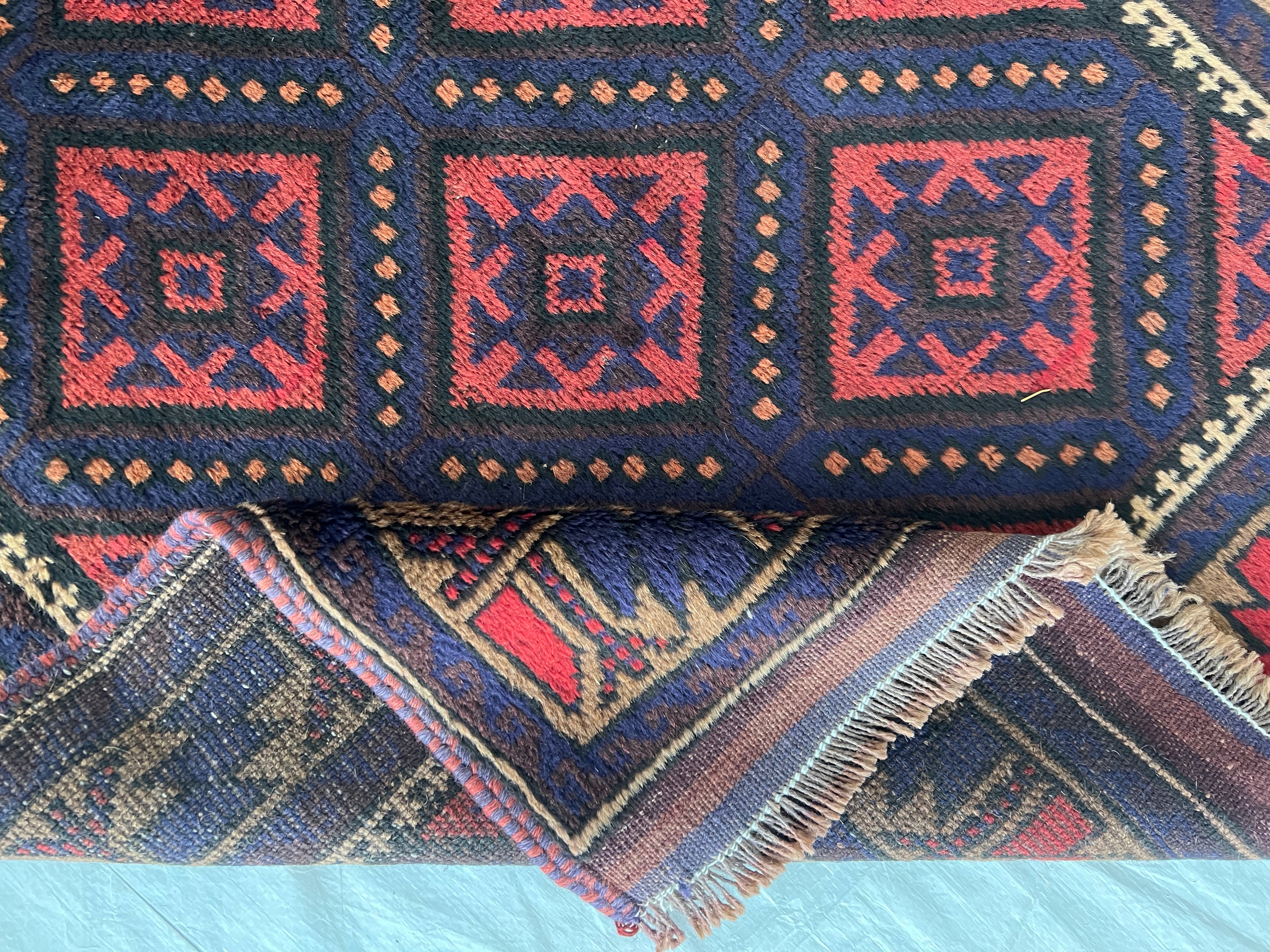 Afghani Rug 3x5 size range tribal Red Blue laid flat
