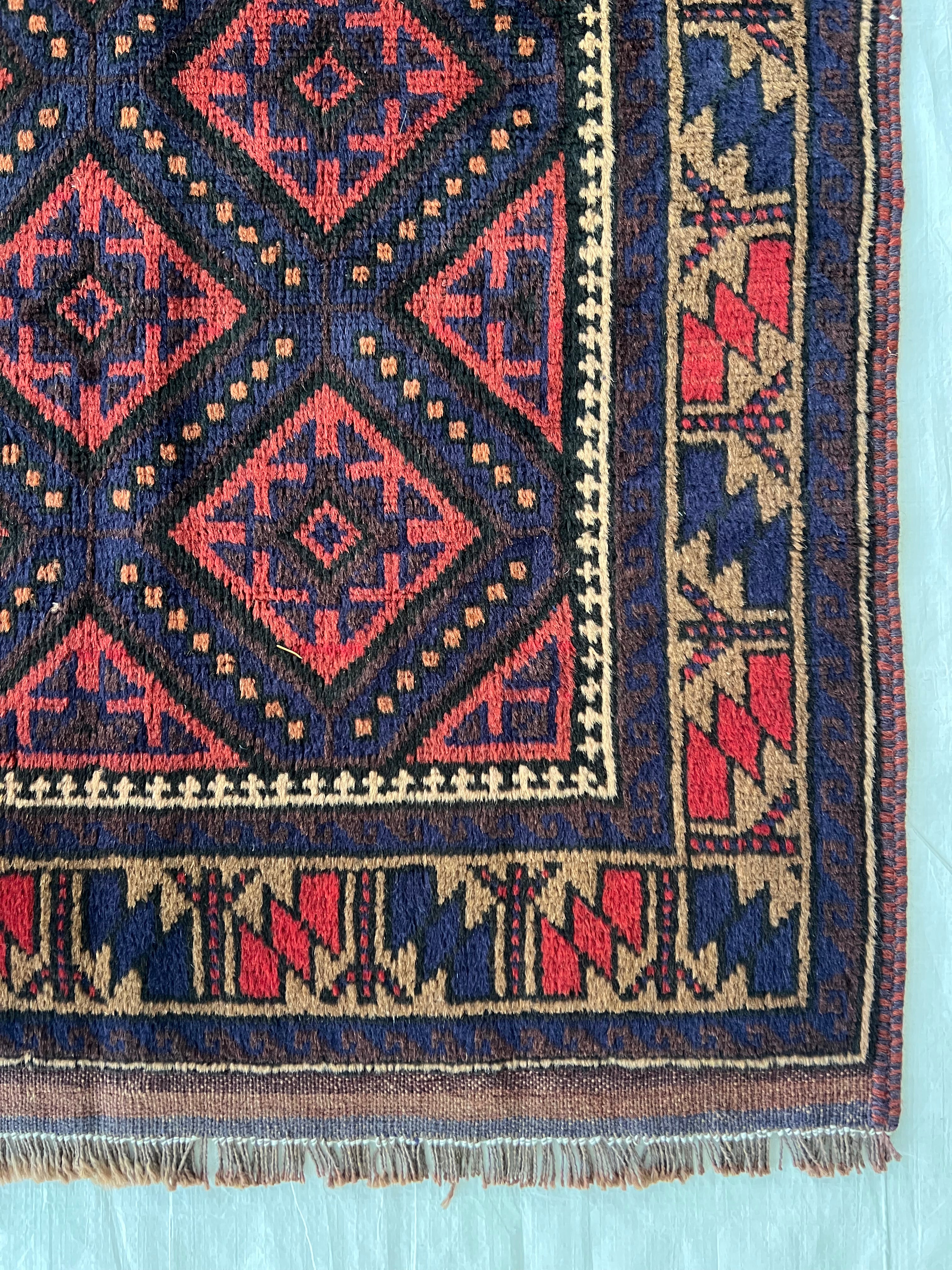 Afghani Rug 3x5 size range tribal Red Blue laid flat