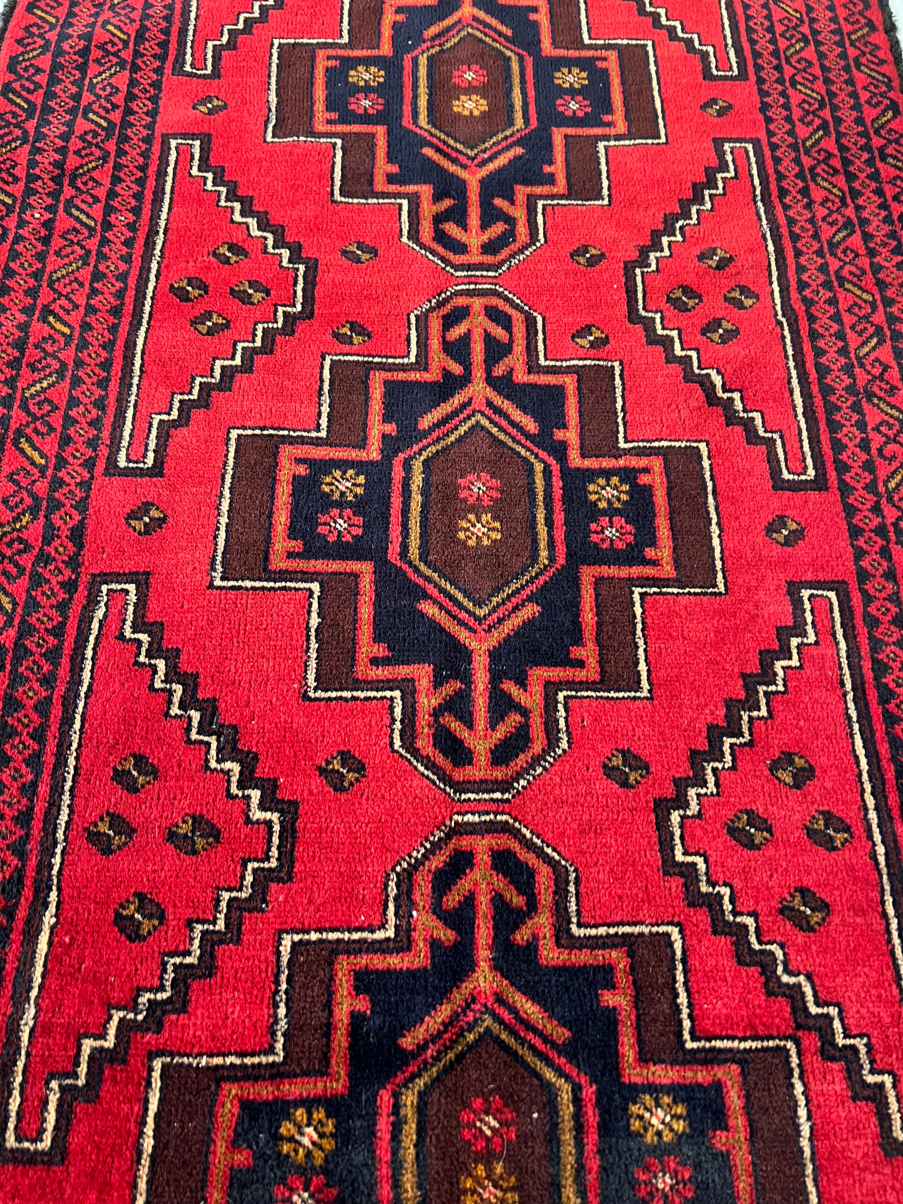 Afghani Rug 3x7 size range tribal Red Blue laid flat