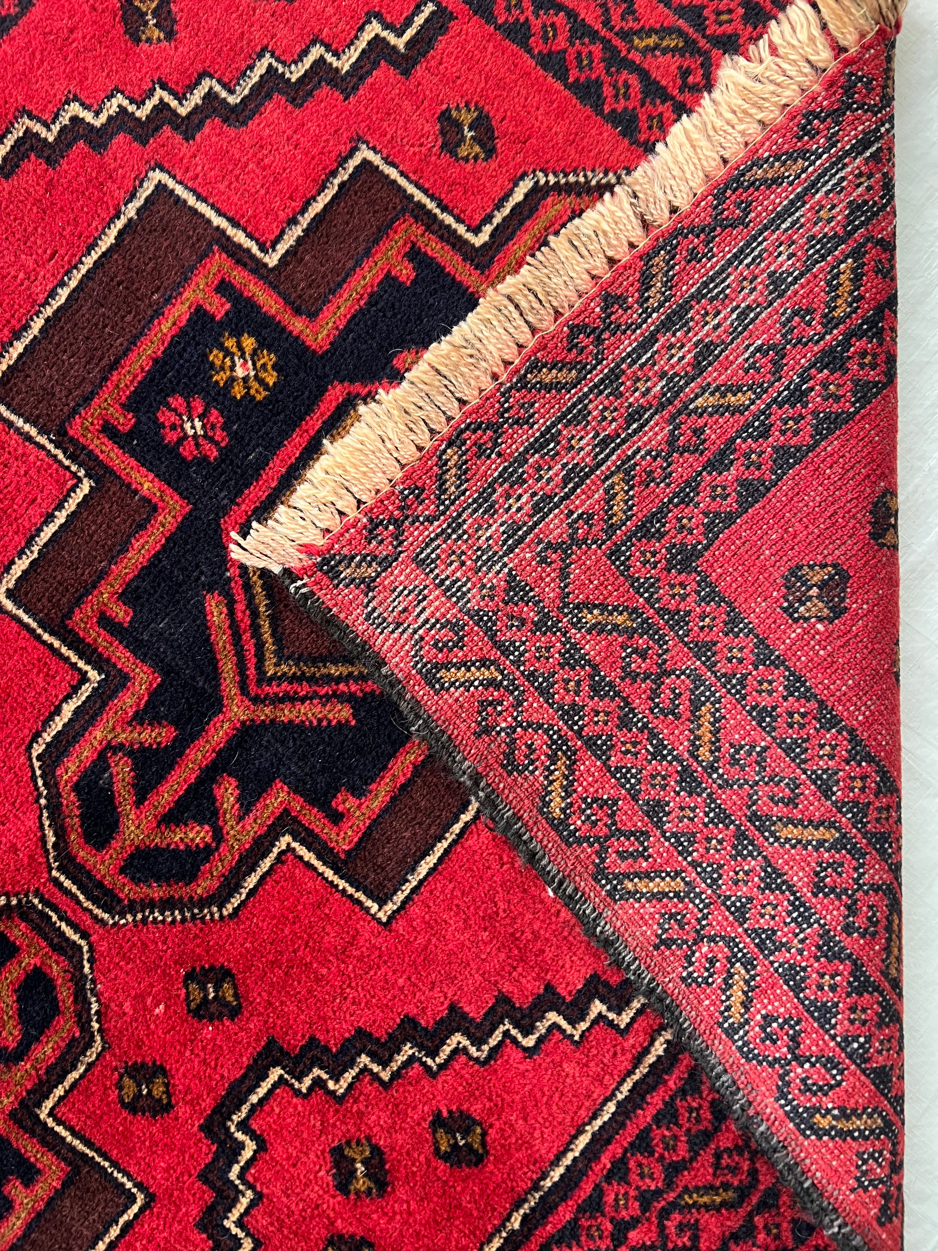Afghani Rug 3x7 size range tribal Red Blue laid flat