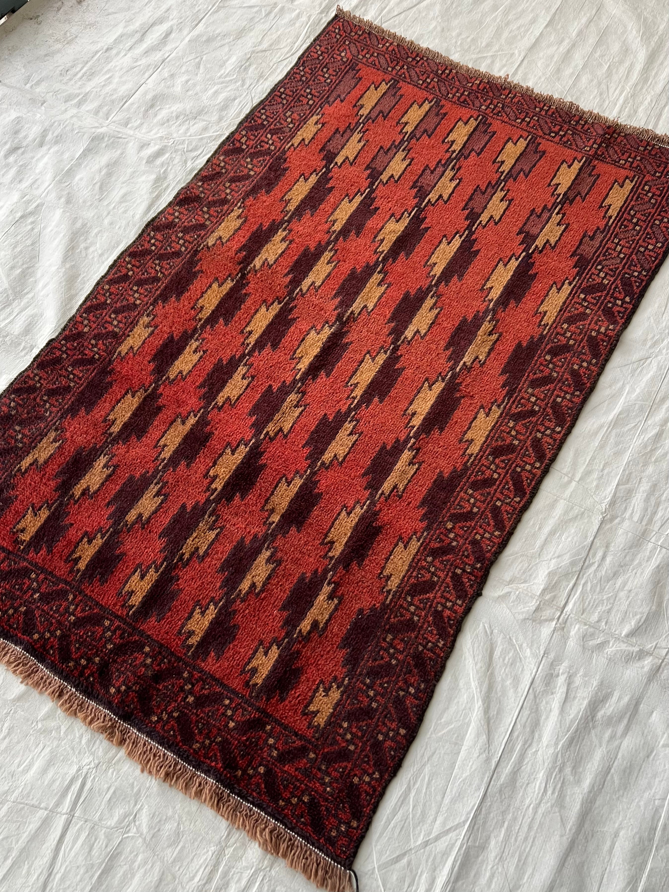 Afghani Rug 3x5 size range tribal Red Beige laid flat
