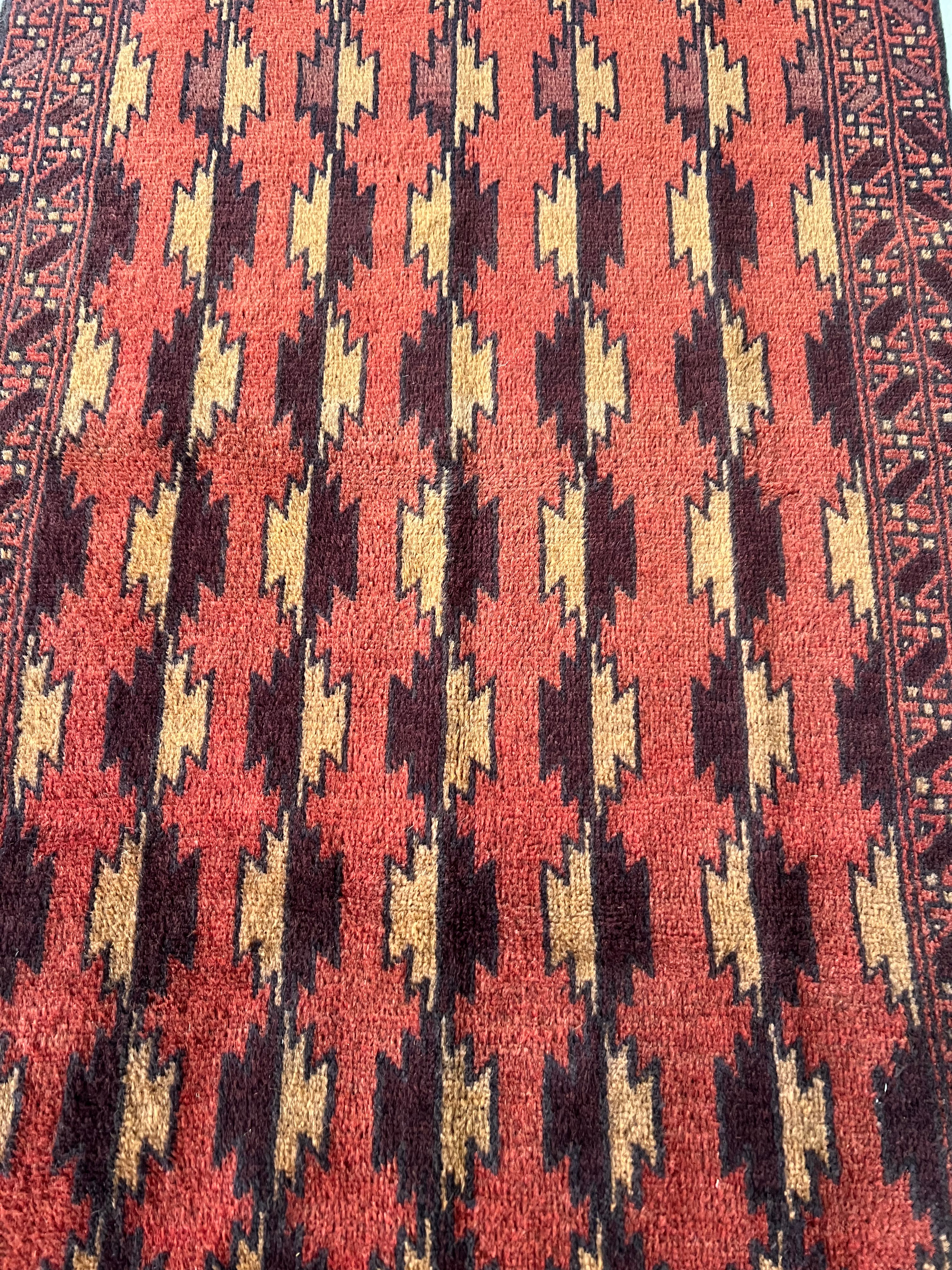 Afghani Rug 3x5 size range tribal Red Beige laid flat