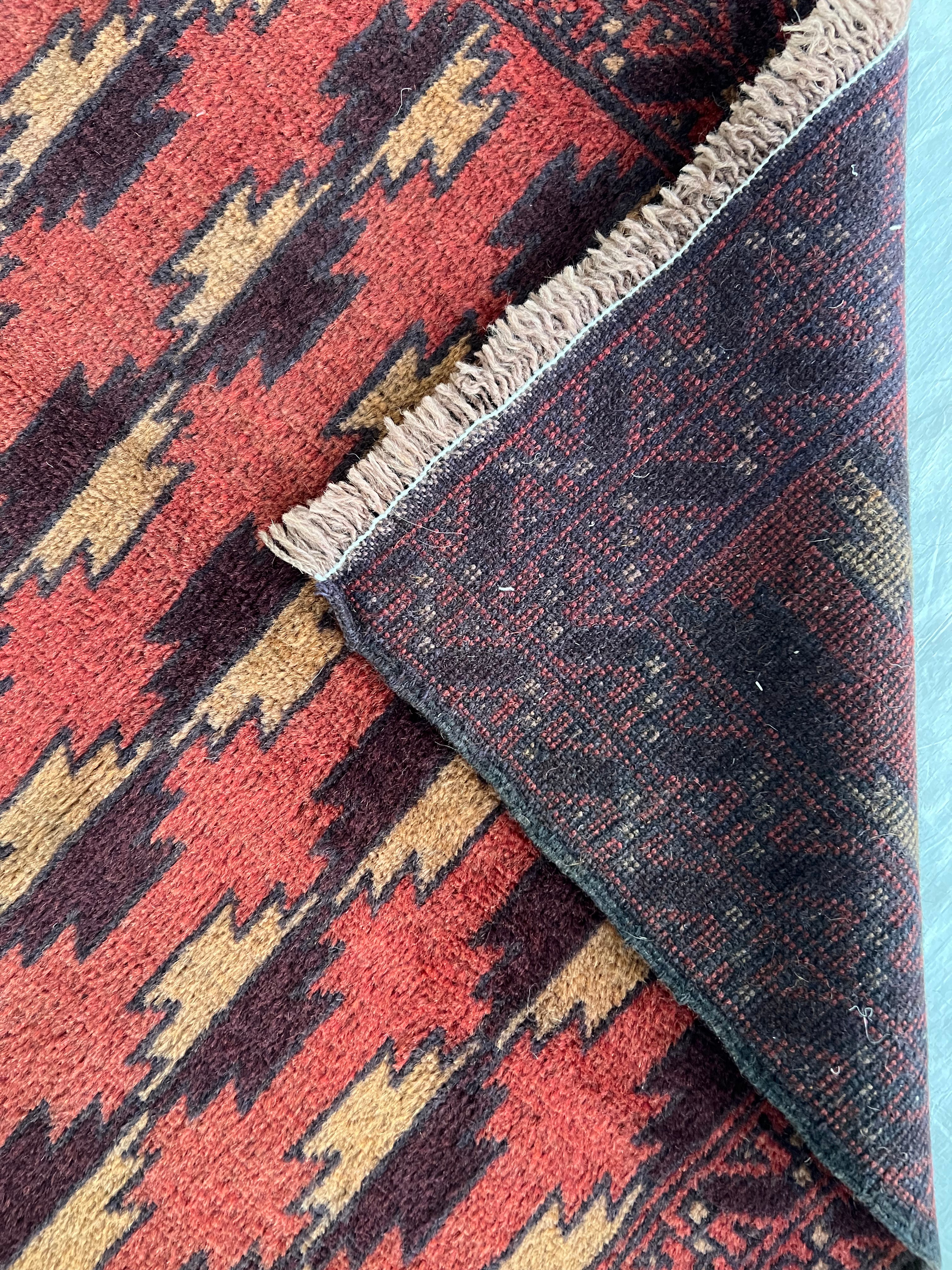 Afghani Rug 3x5 size range tribal Red Beige laid flat