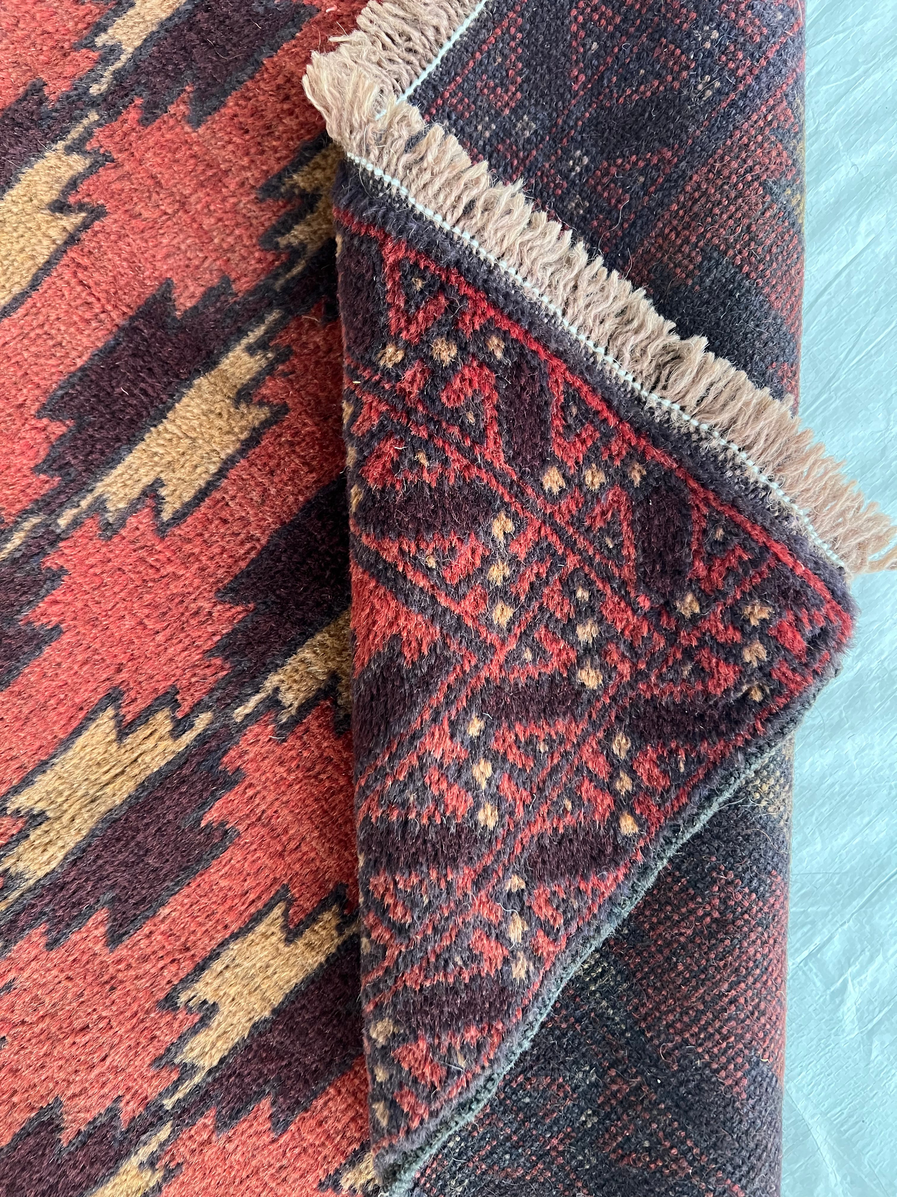 Afghani Rug 3x5 size range tribal Red Beige laid flat