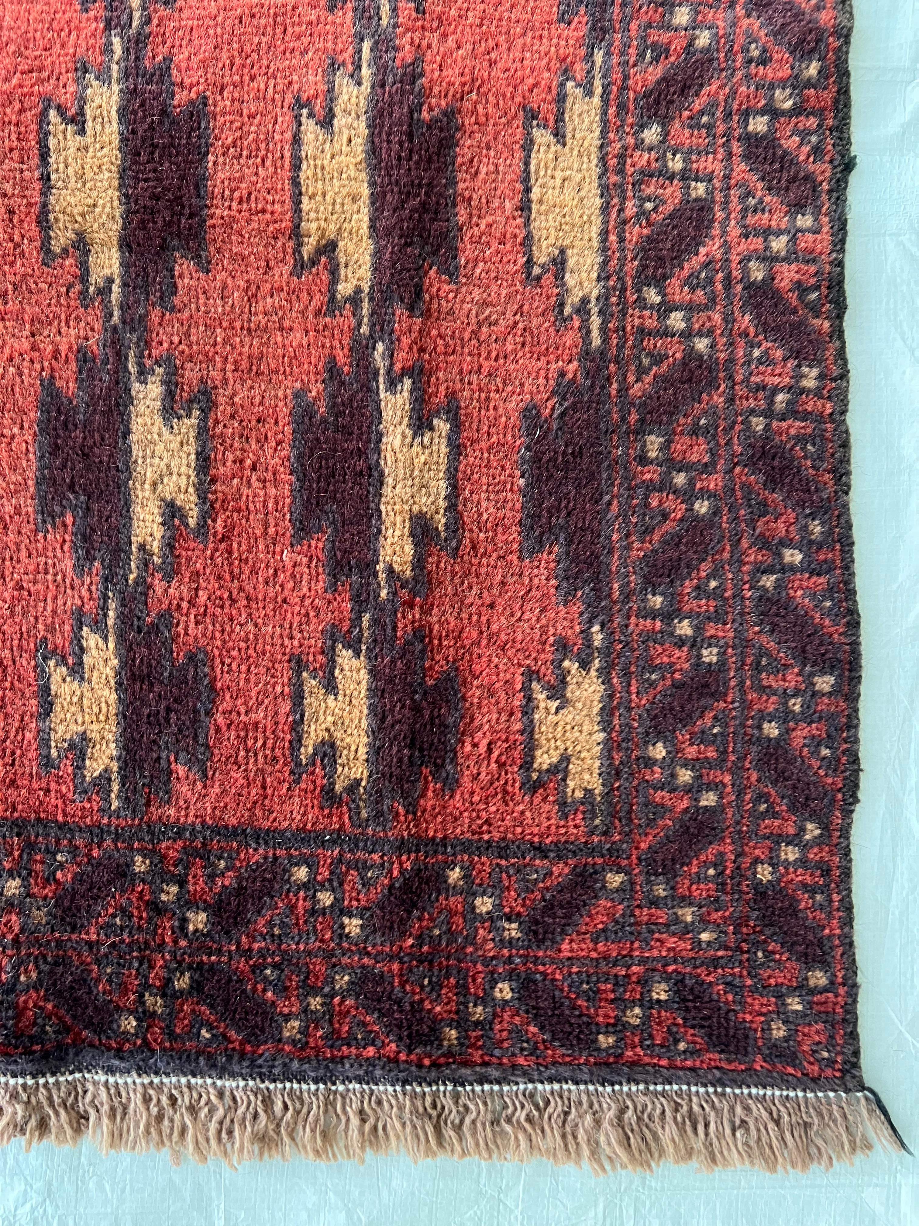 Afghani Rug 3x5 size range tribal Red Beige laid flat