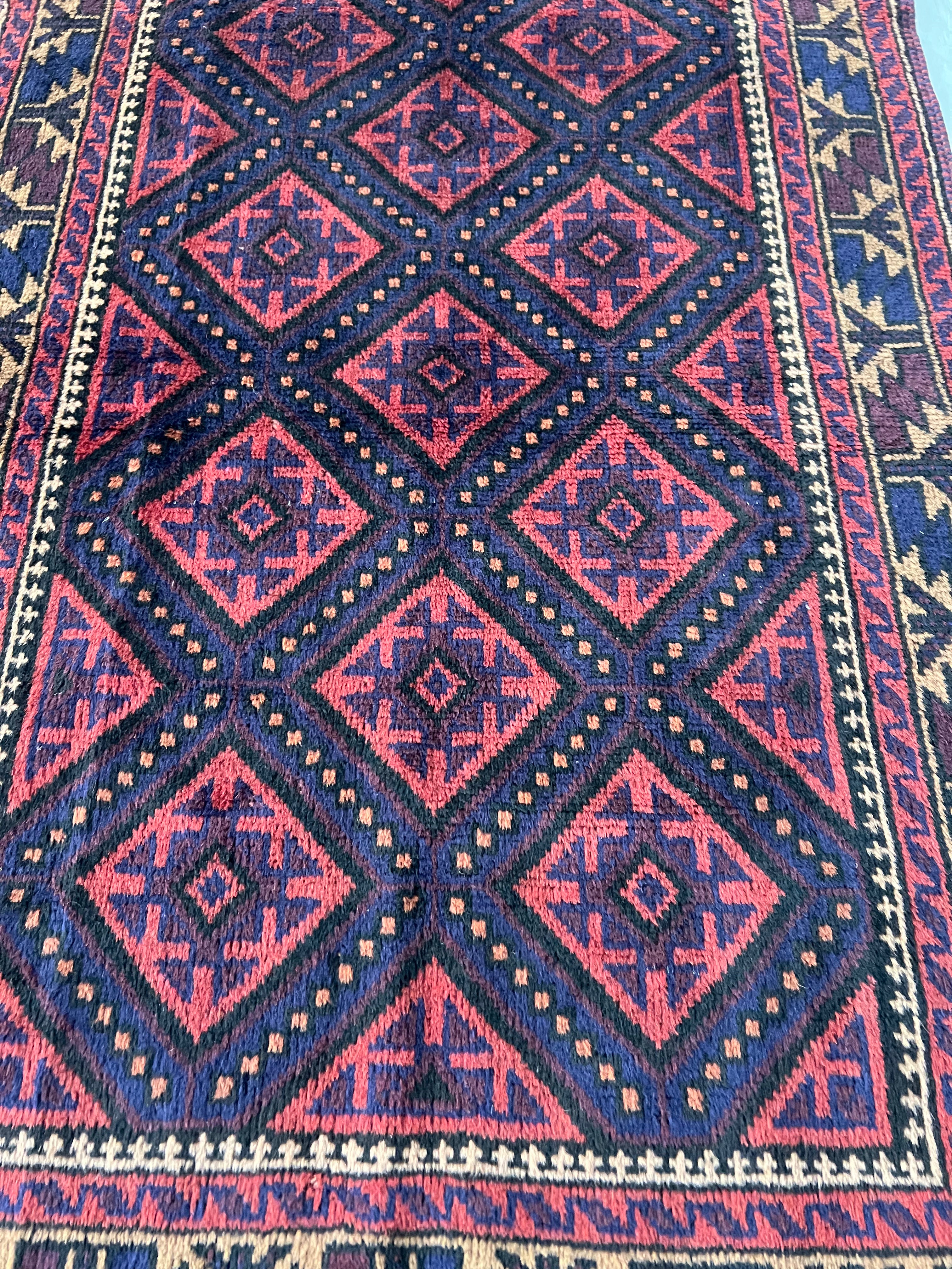 Afghani Rug 3x5 size range tribal Red Blue laid flat