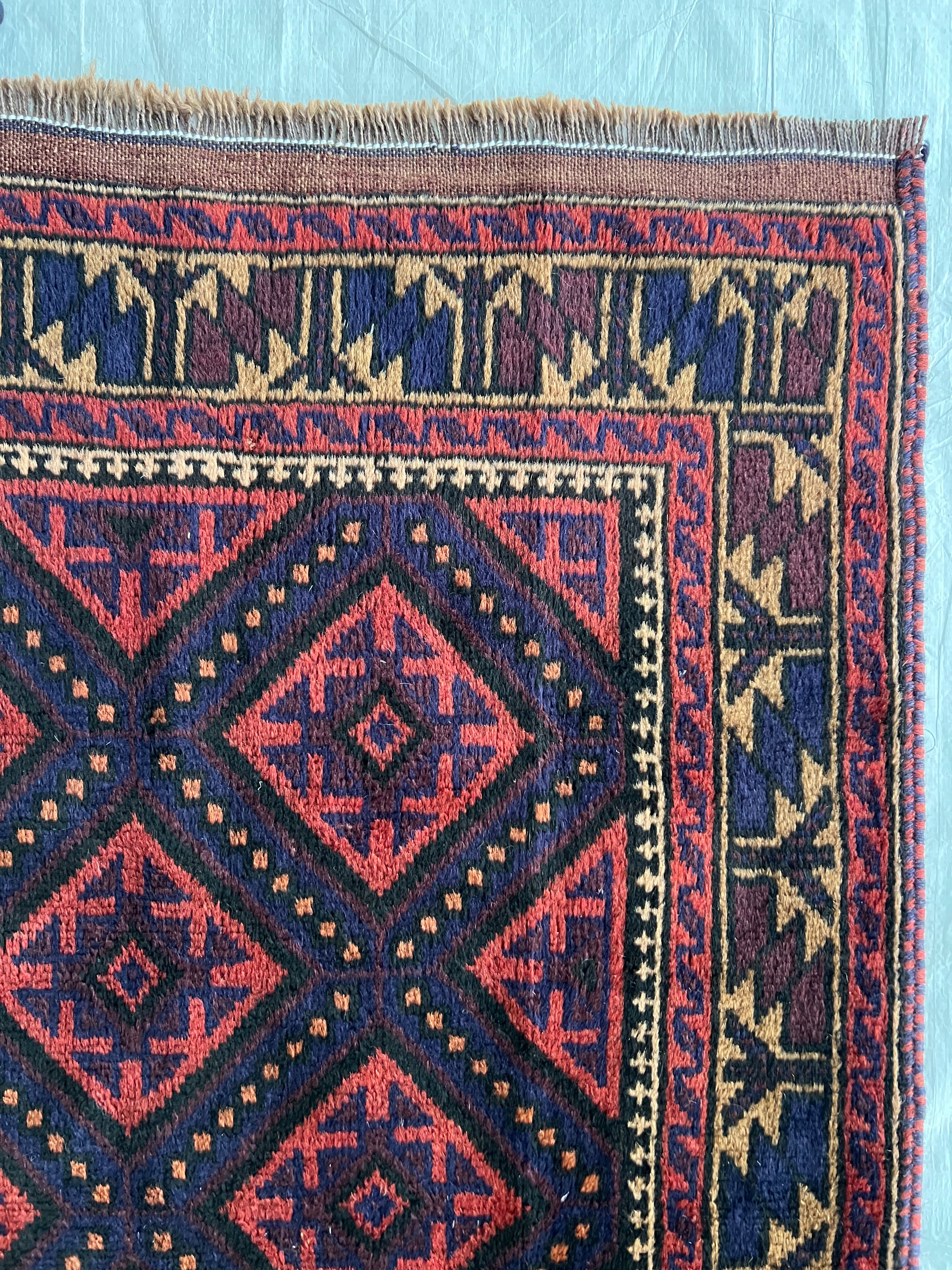 Afghani Rug 3x5 size range tribal Red Blue laid flat