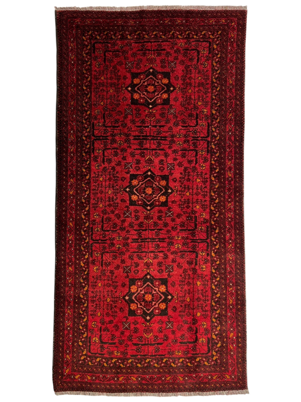 Afghani Rug 4x10 size range bukhara Red laid flat