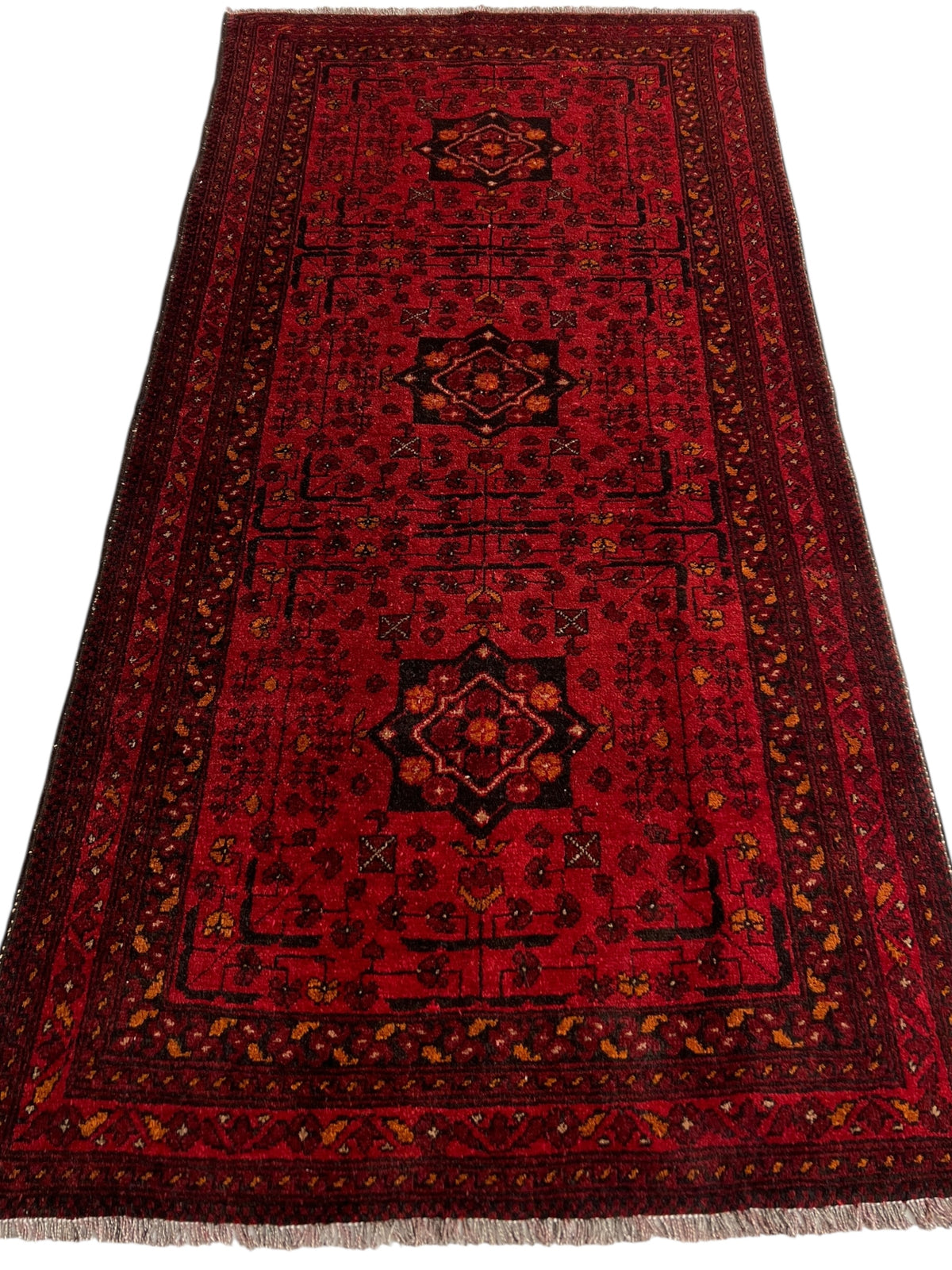 Afghani Rug 4x10 size range bukhara Red laid flat