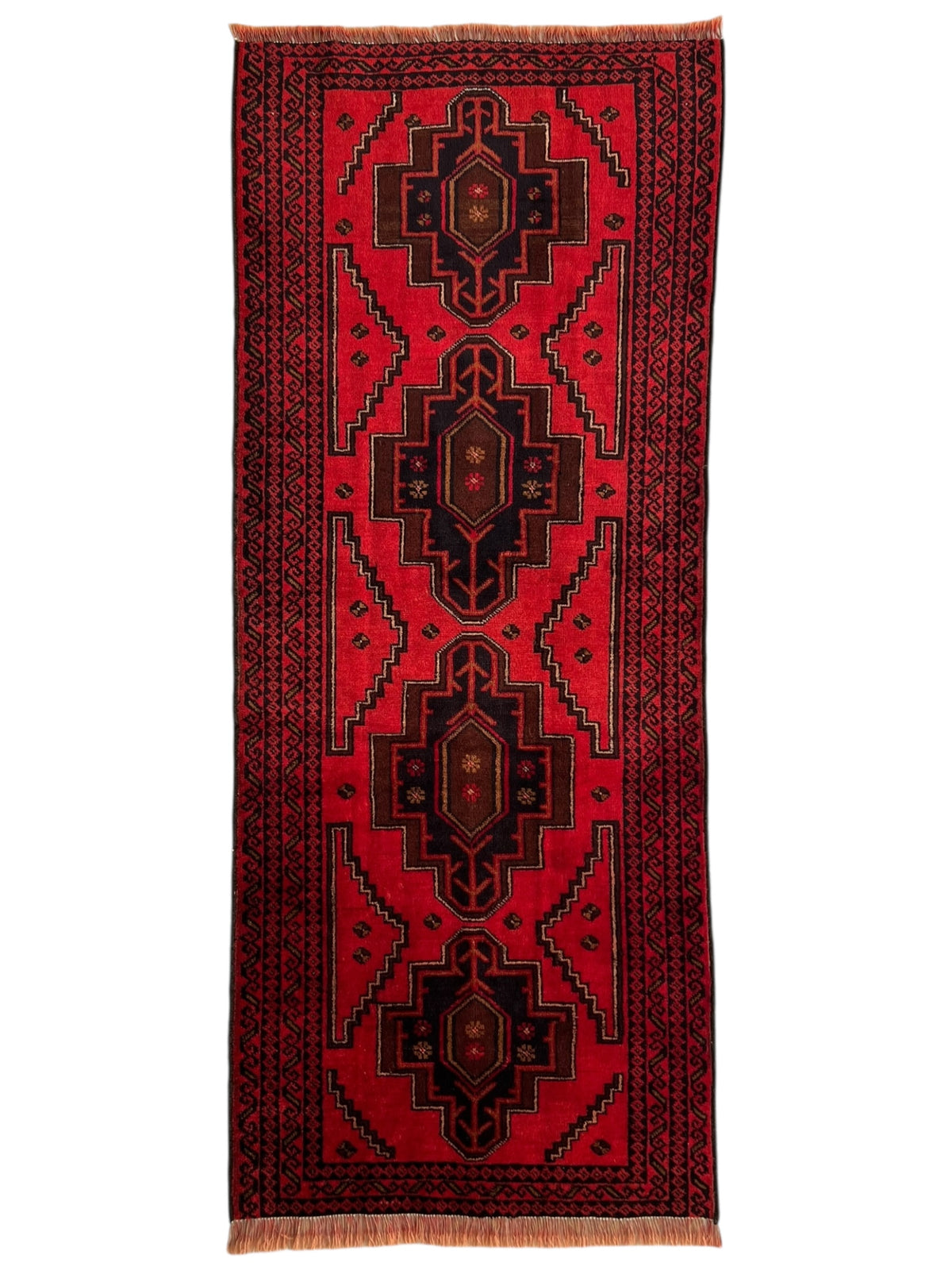 Afghani Runner runner size range tribal Red Blue laid flat