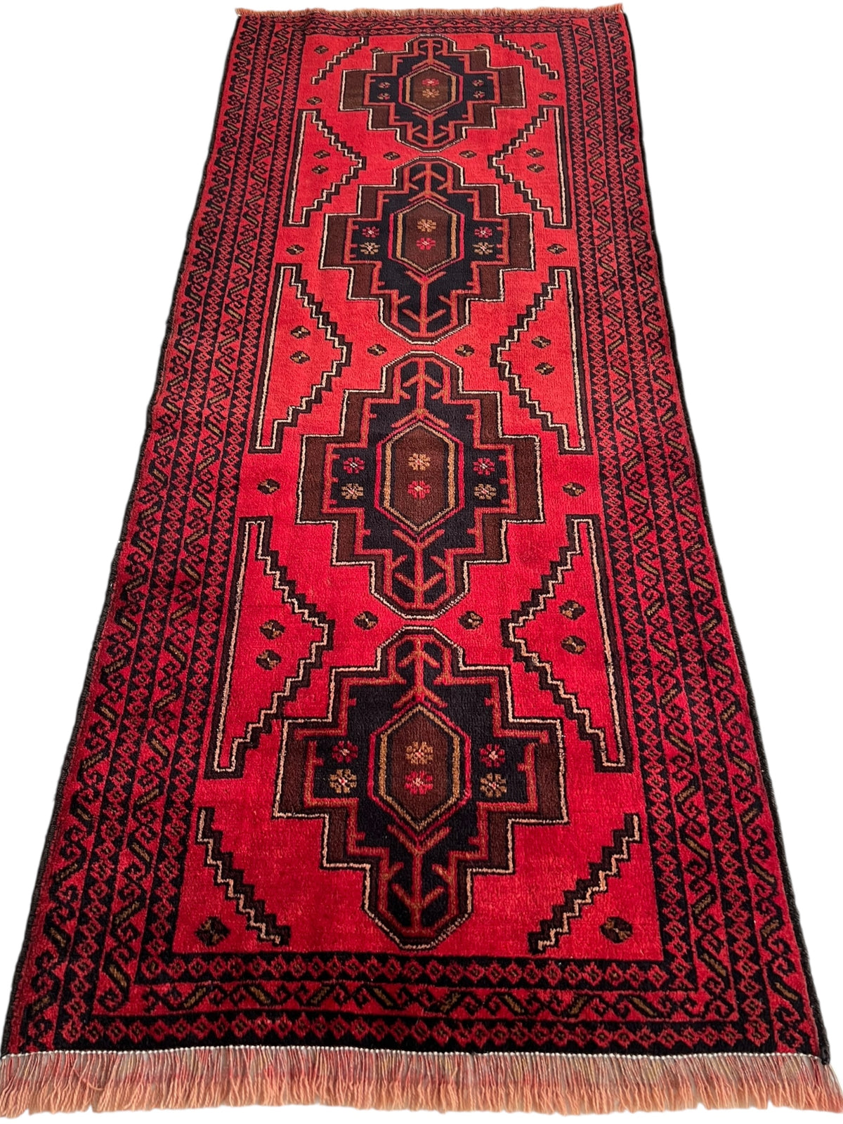 Afghani Runner runner size range tribal Red Blue laid flat