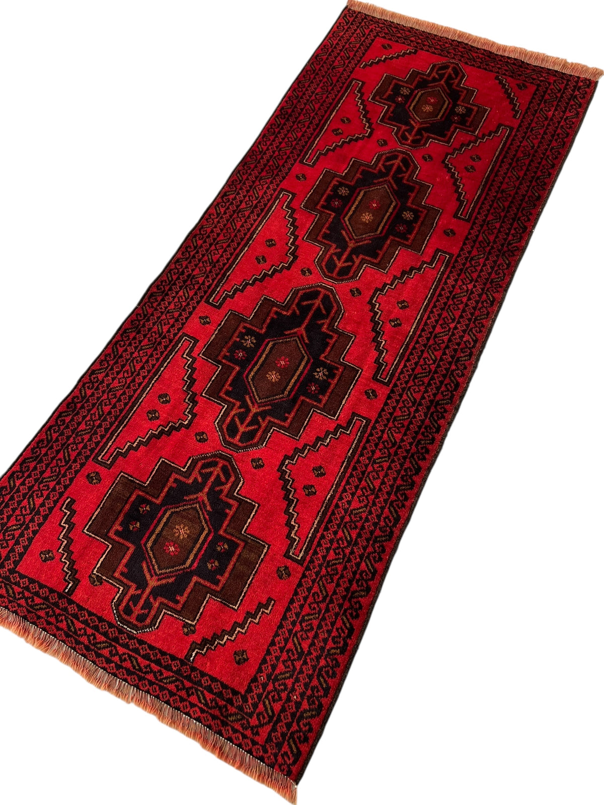 Afghani Runner runner size range tribal Red Blue laid flat