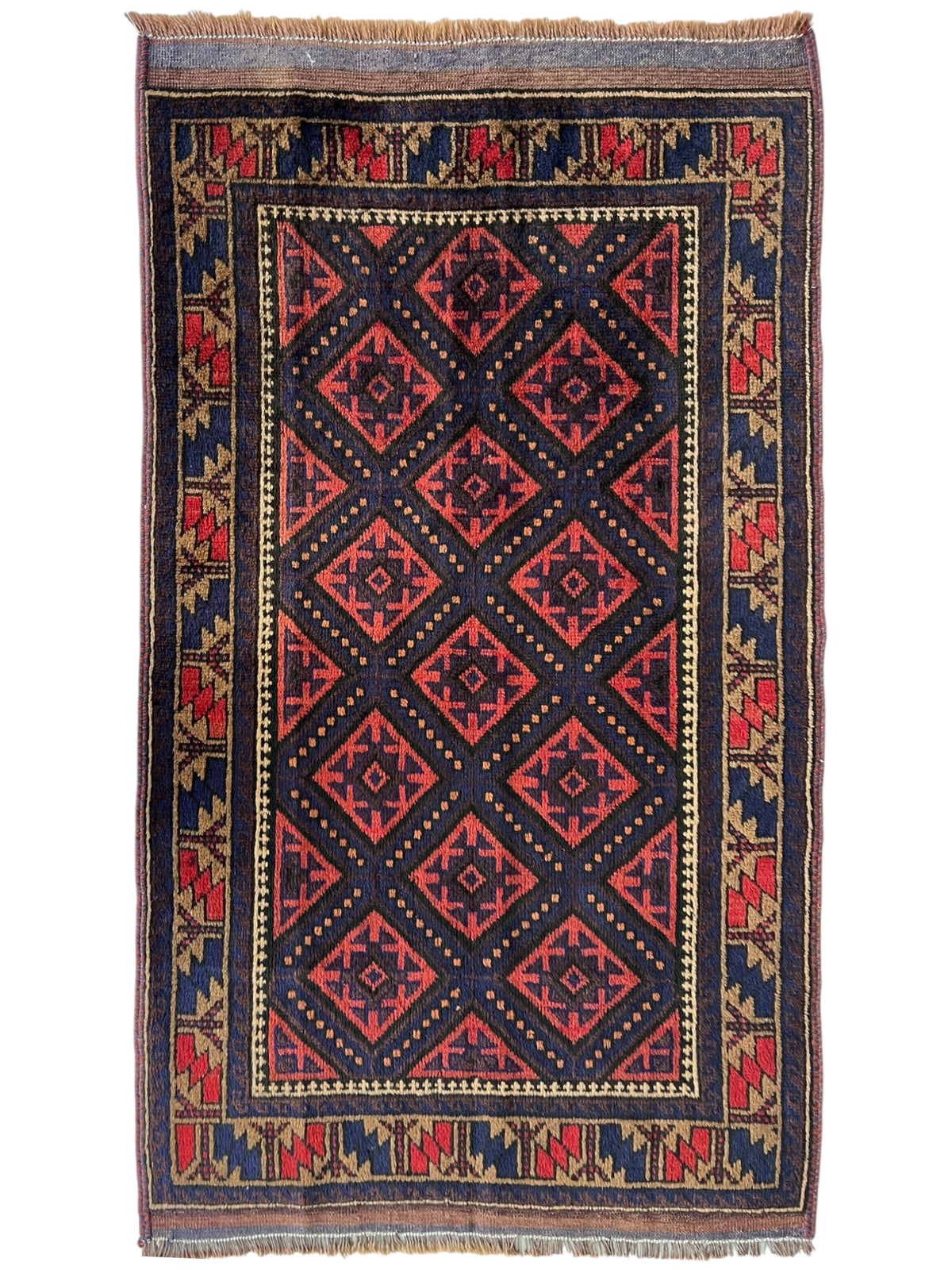 Afghani Rug 3x5 size range tribal Red Blue laid flat