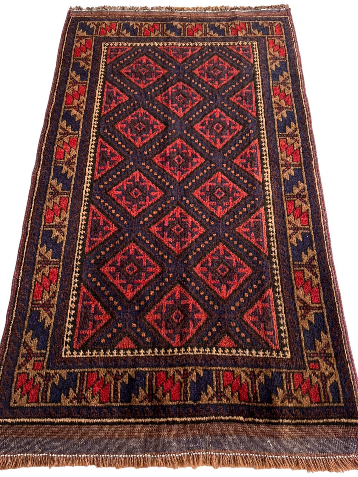 Afghani Rug 3x5 size range tribal Red Blue laid flat