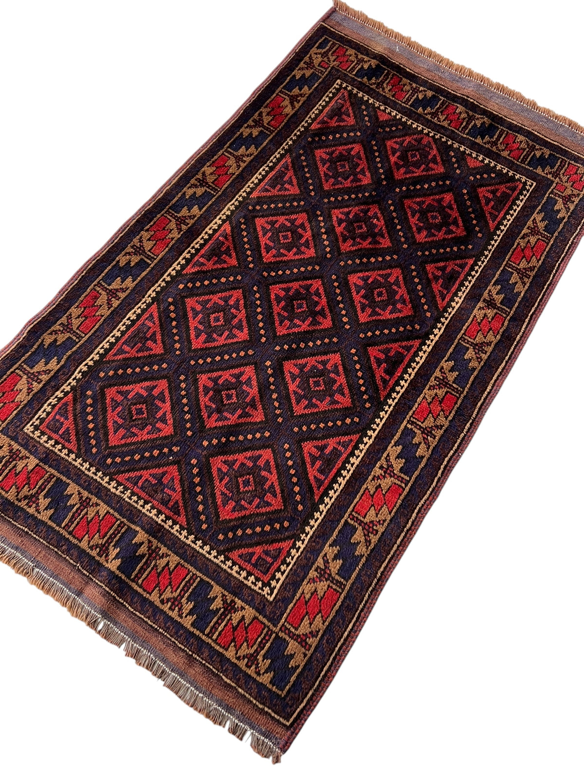 Afghani Rug 3x5 size range tribal Red Blue laid flat