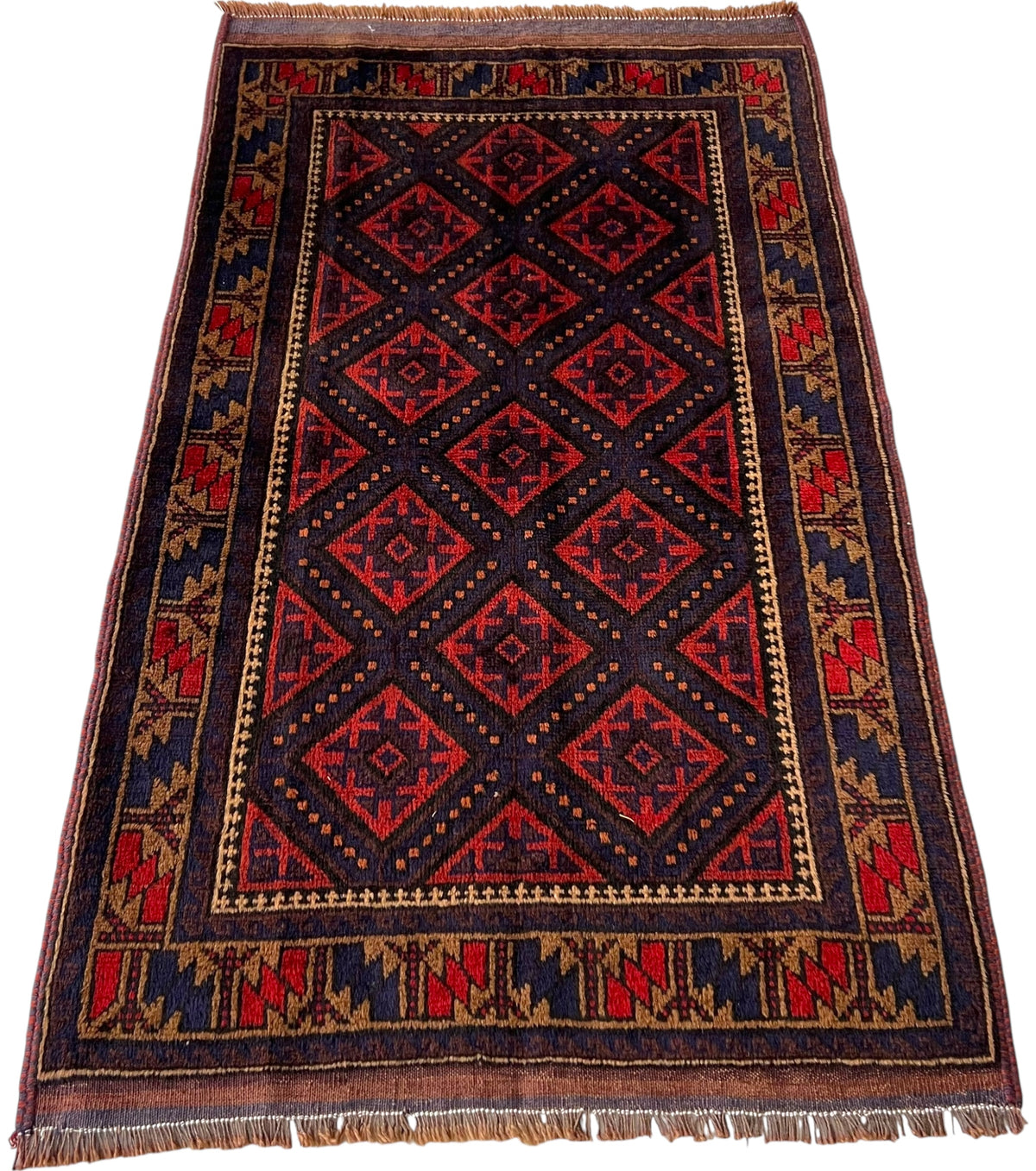 Afghani Rug 3x5 size range tribal Red Blue laid flat