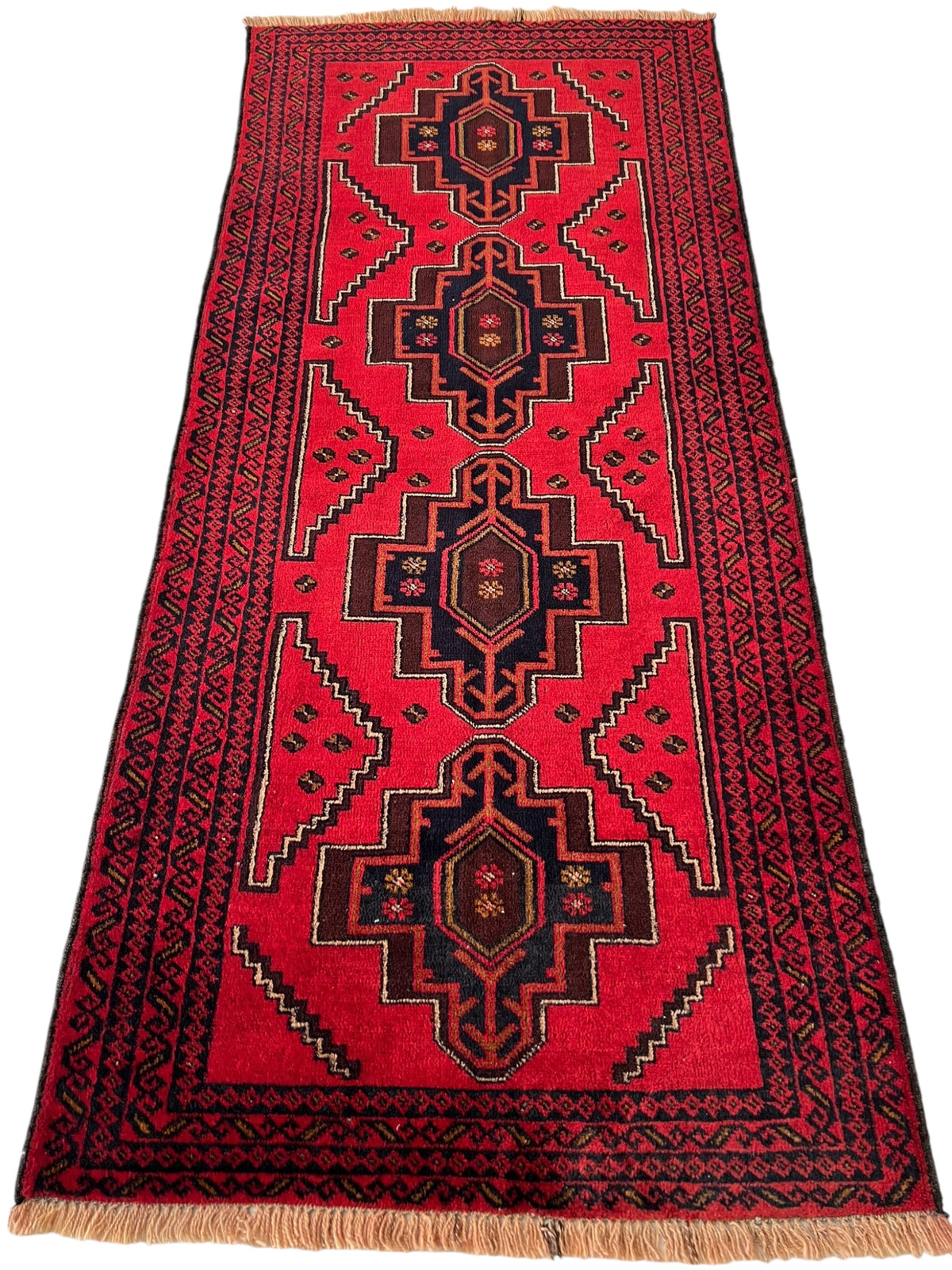 Afghani Rug 3x7 size range tribal Red Blue laid flat