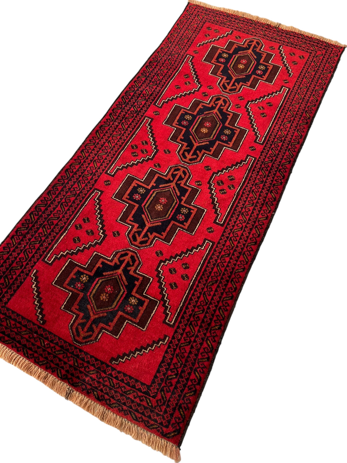 Afghani Rug 3x7 size range tribal Red Blue laid flat