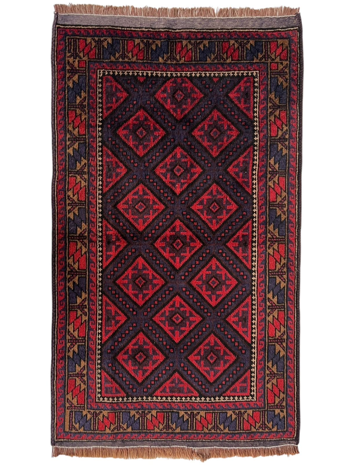 Afghani Rug 3x5 size range tribal Red Blue laid flat