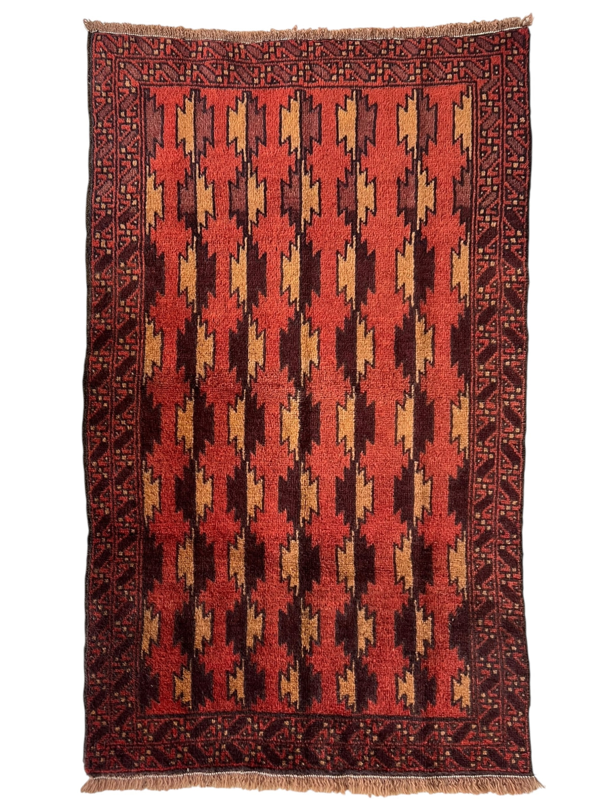 Afghani Rug 3x5 size range tribal Red Beige laid flat