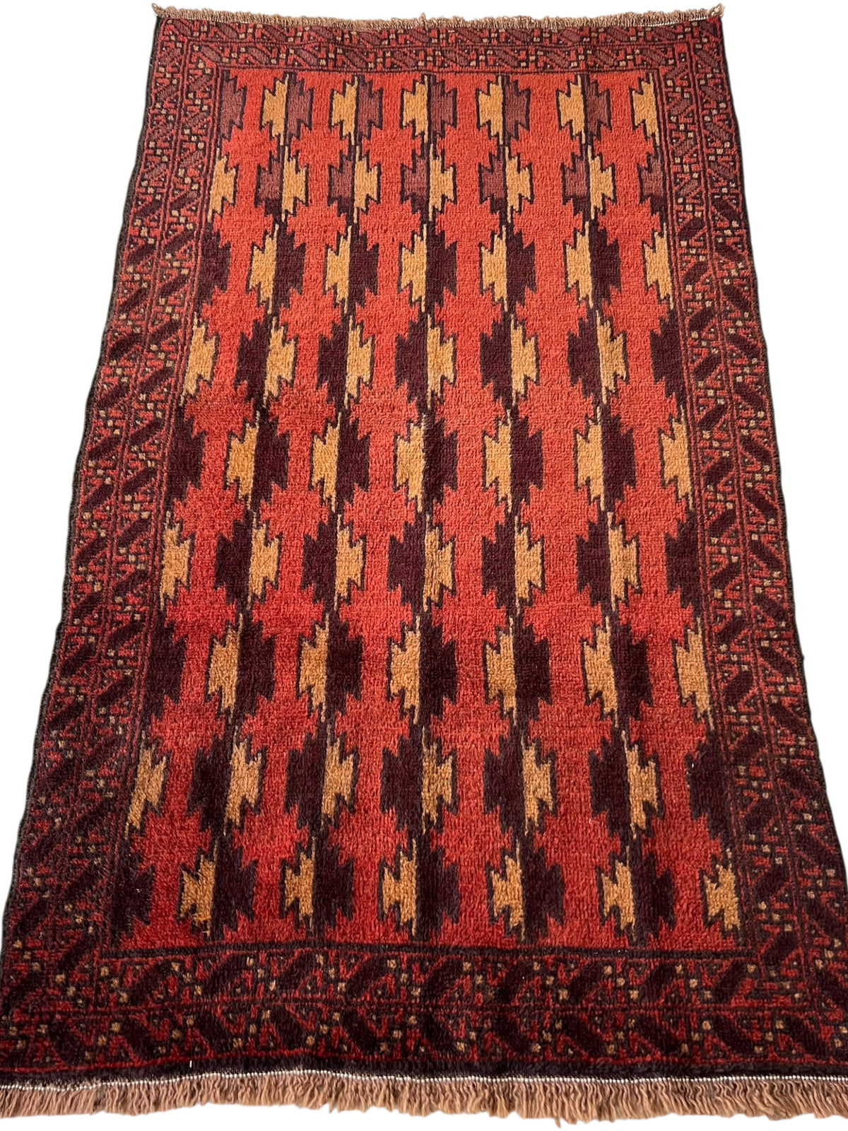 Afghani Rug 3x5 size range tribal Red Beige laid flat
