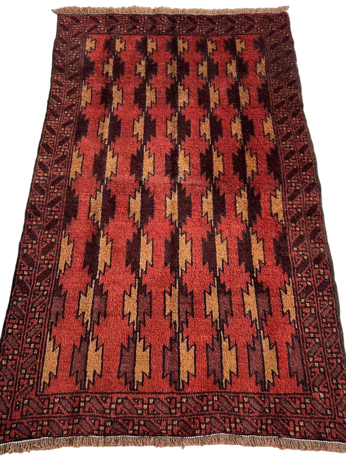 Afghani Rug 3x5 size range tribal Red Beige laid flat