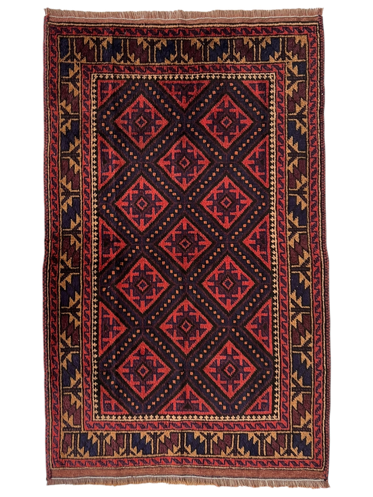 Afghani Rug 3x5 size range tribal Red Blue laid flat