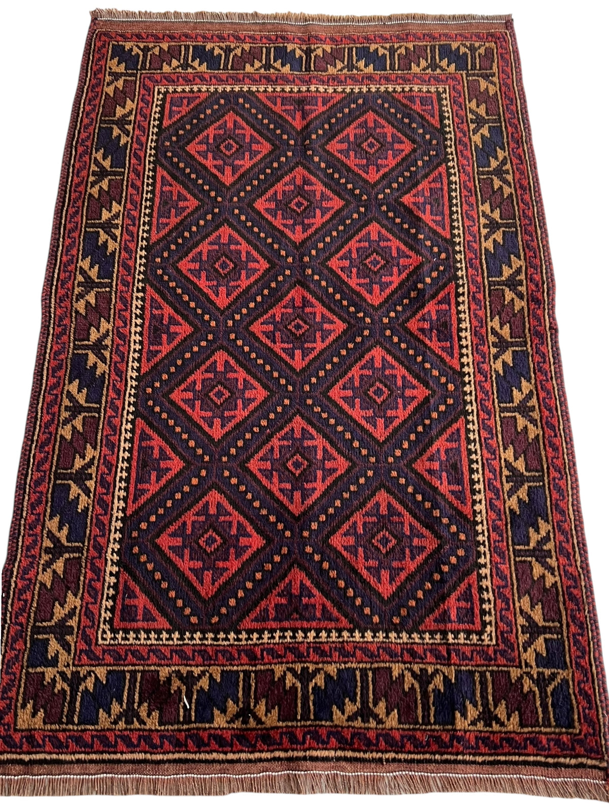 Afghani Rug 3x5 size range tribal Red Blue laid flat