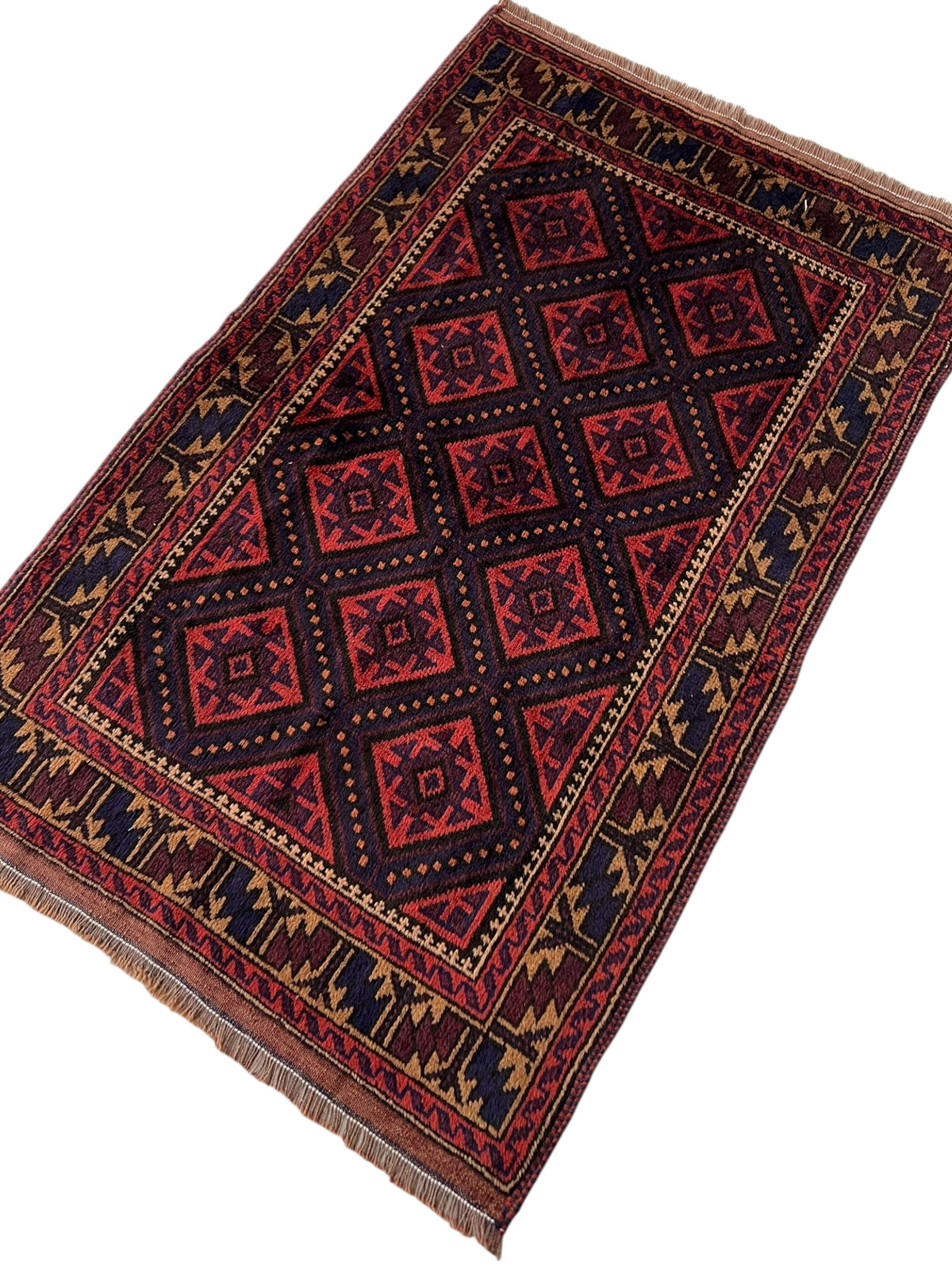 Afghani Rug 3x5 size range tribal Red Blue laid flat