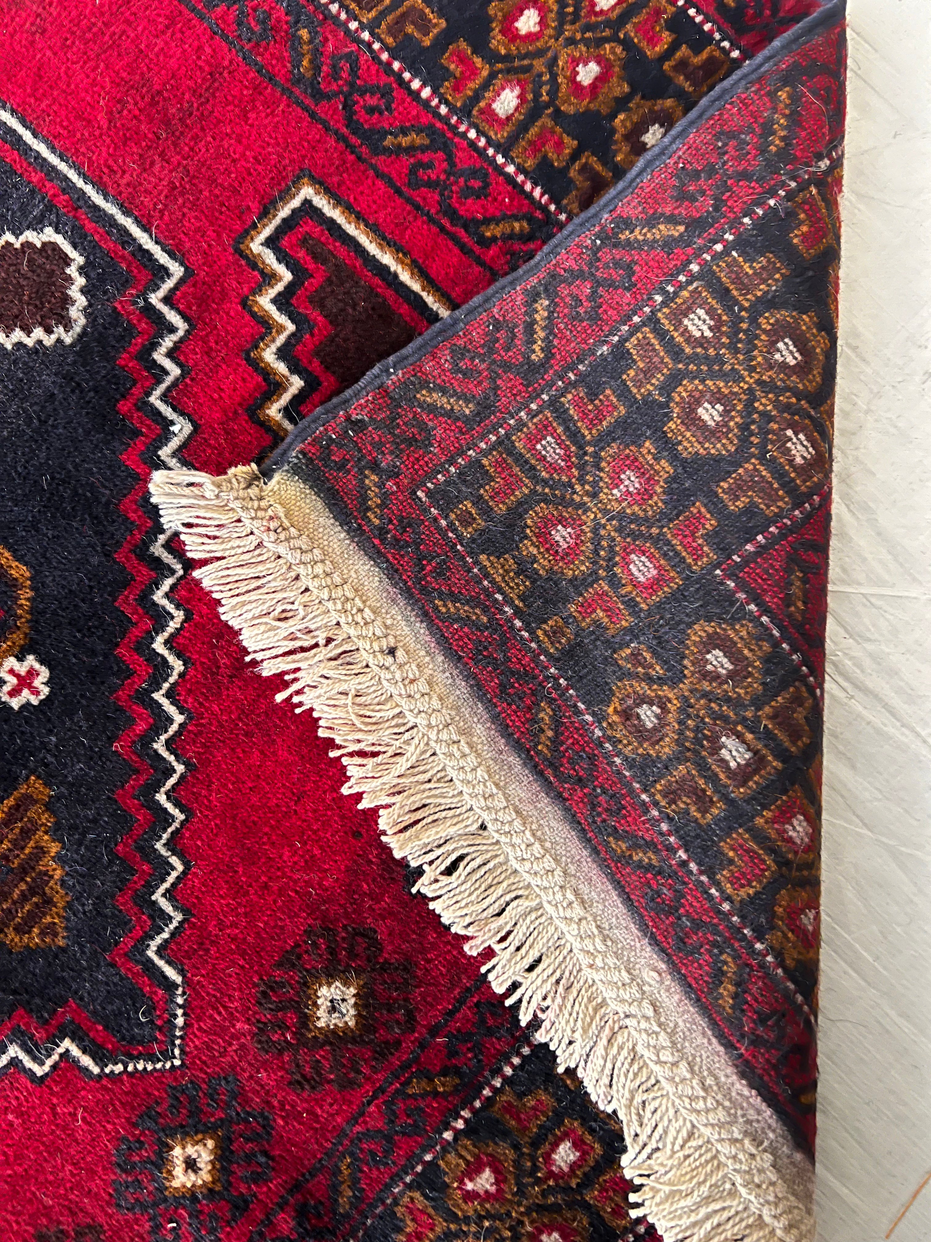 Afghani Rug 3x5 size range tribal Red Blue laid flat