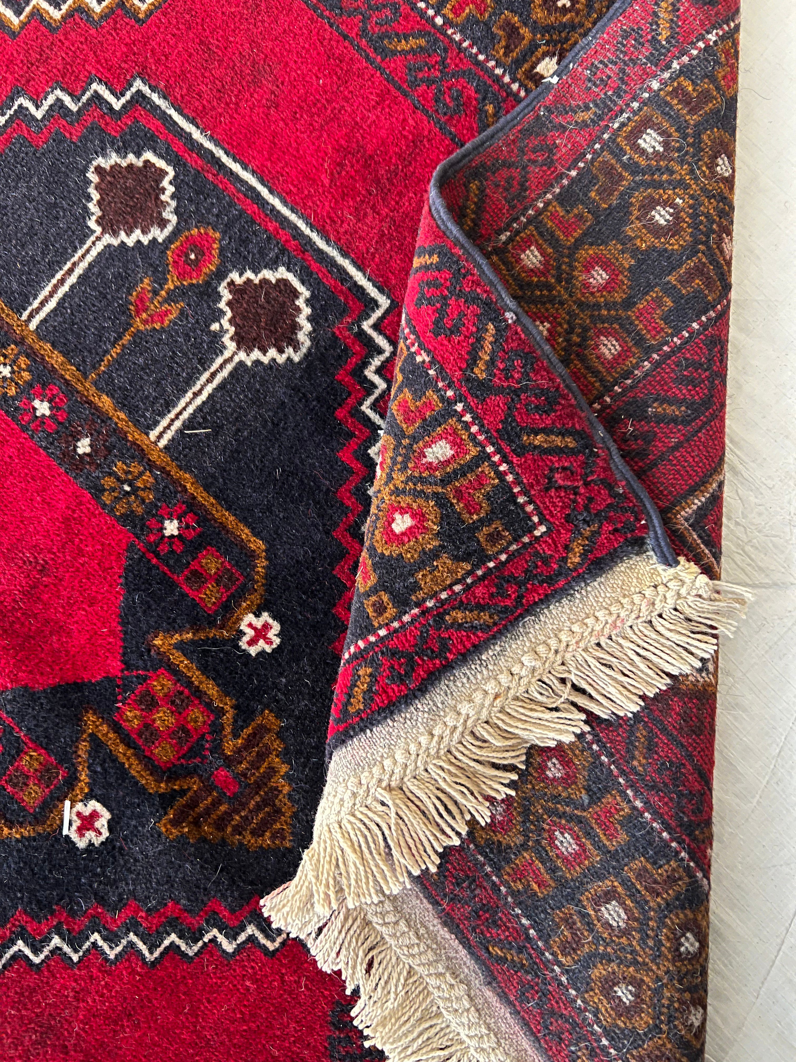 Afghani Rug 3x5 size range tribal Red Blue laid flat