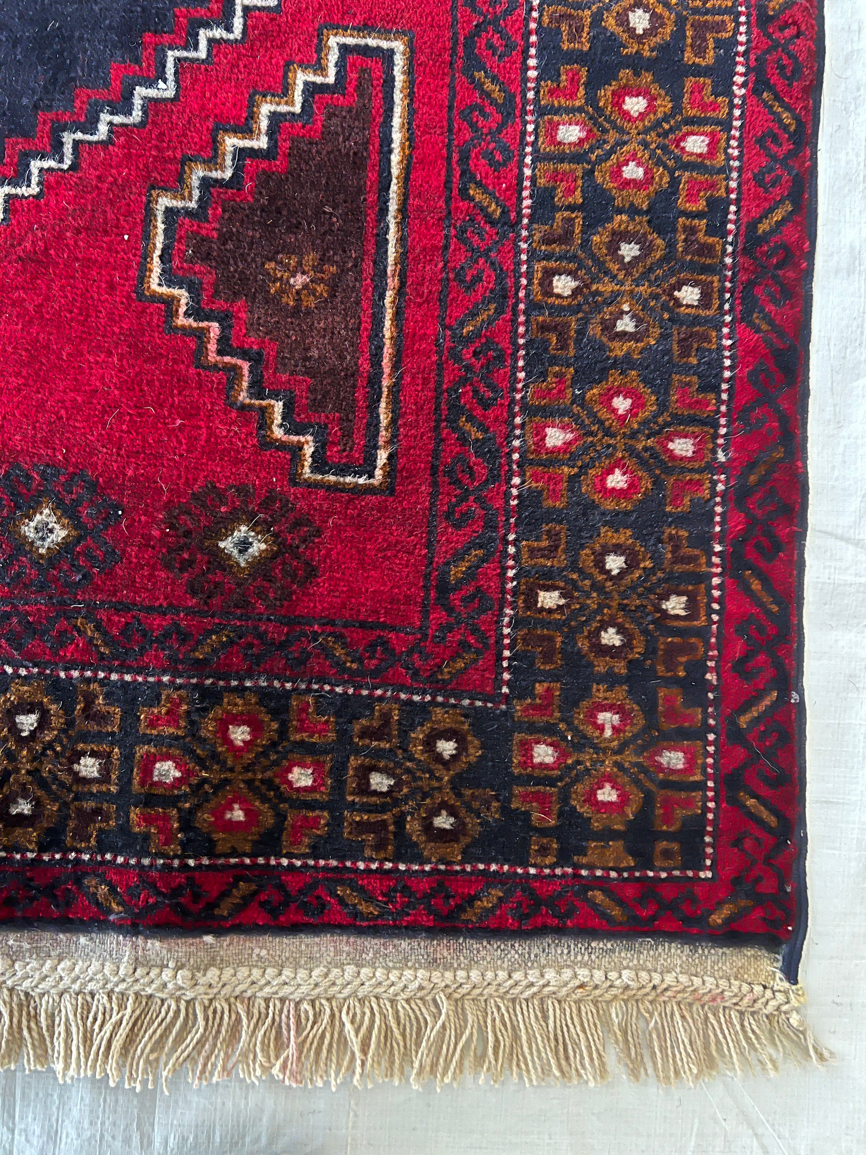 Afghani Rug 3x5 size range tribal Red Blue laid flat