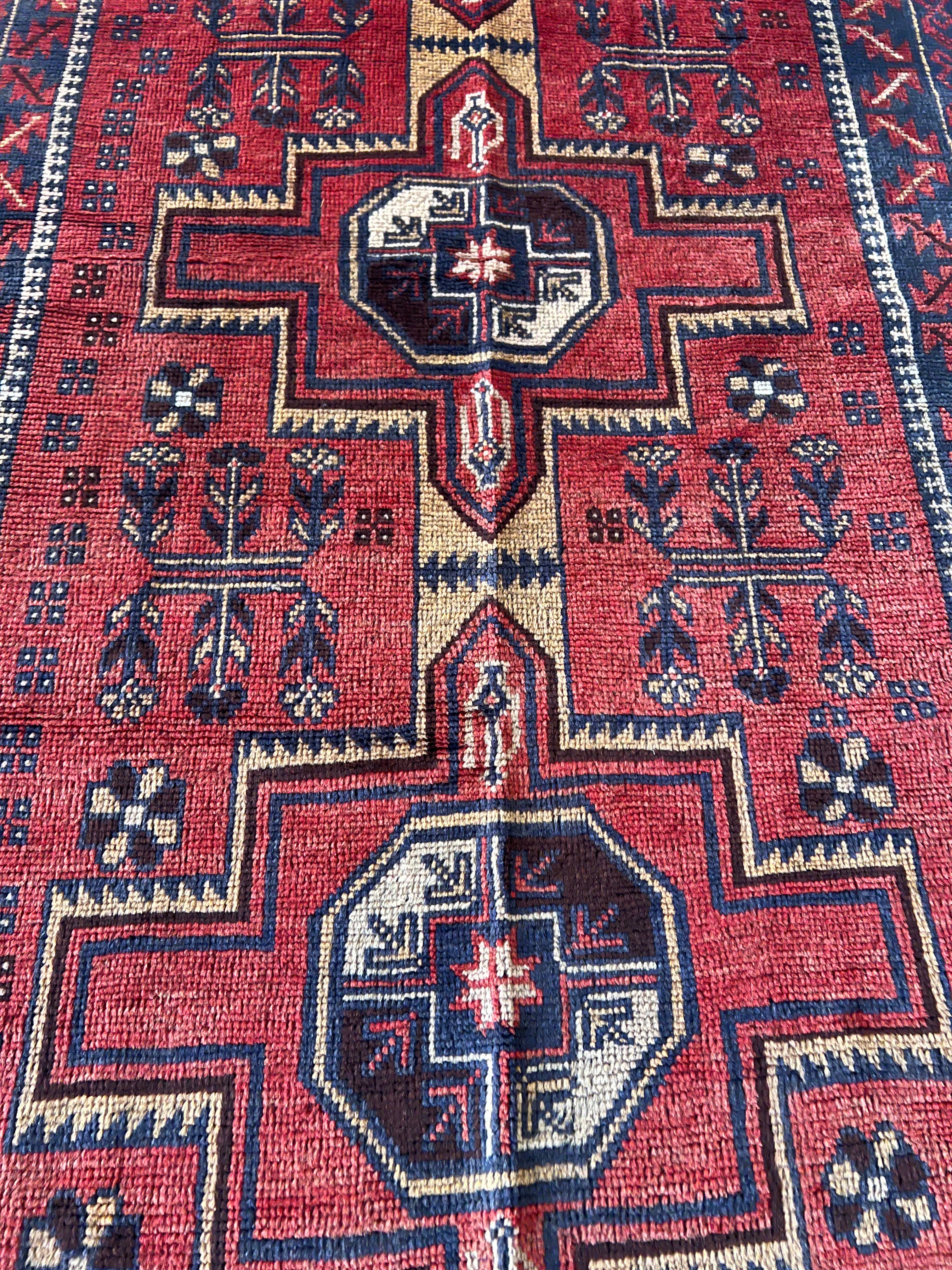 Afghani Rug 4x10 size range tribal Red Blue laid flat