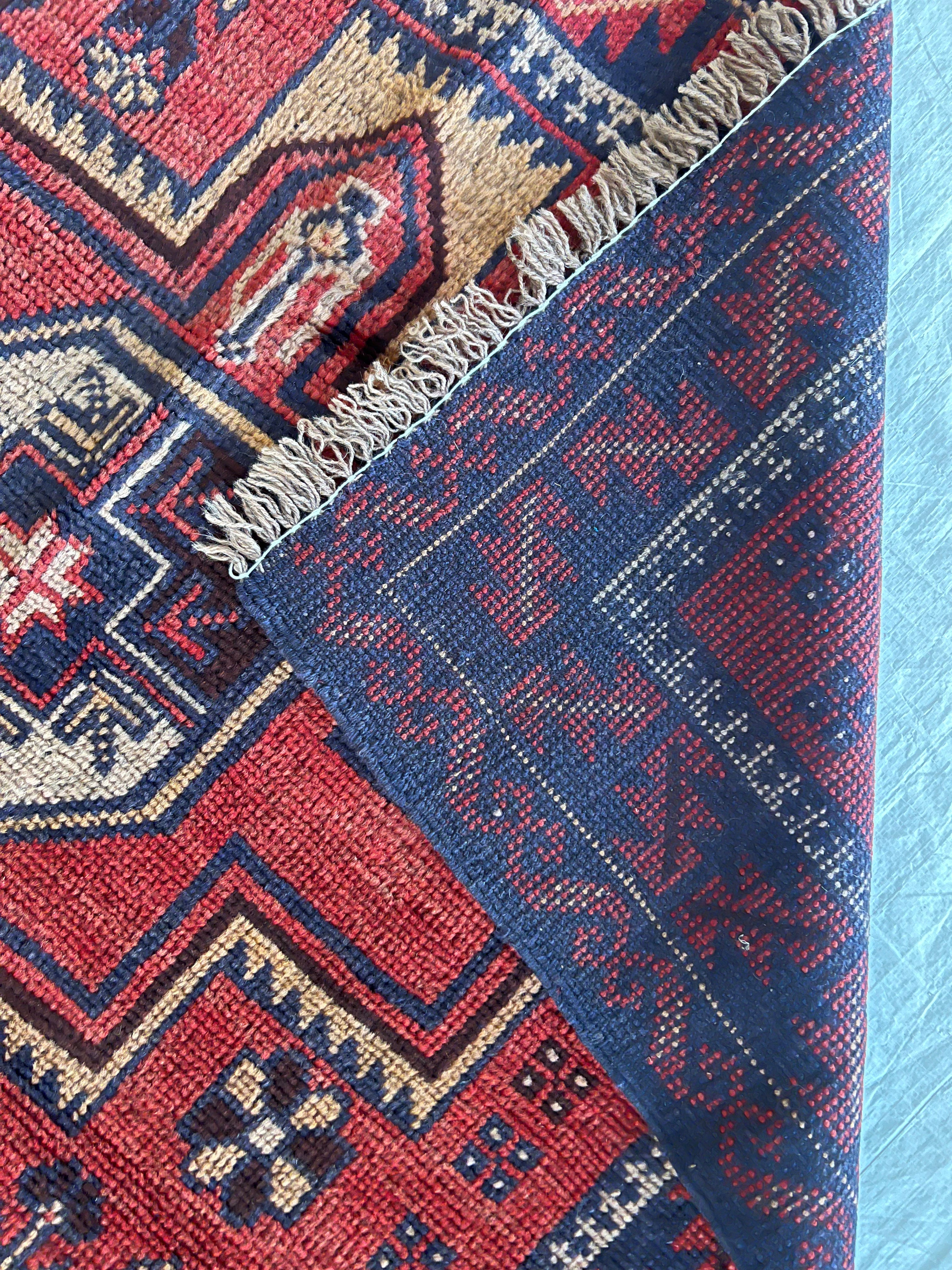 Afghani Rug 4x10 size range tribal Red Blue laid flat