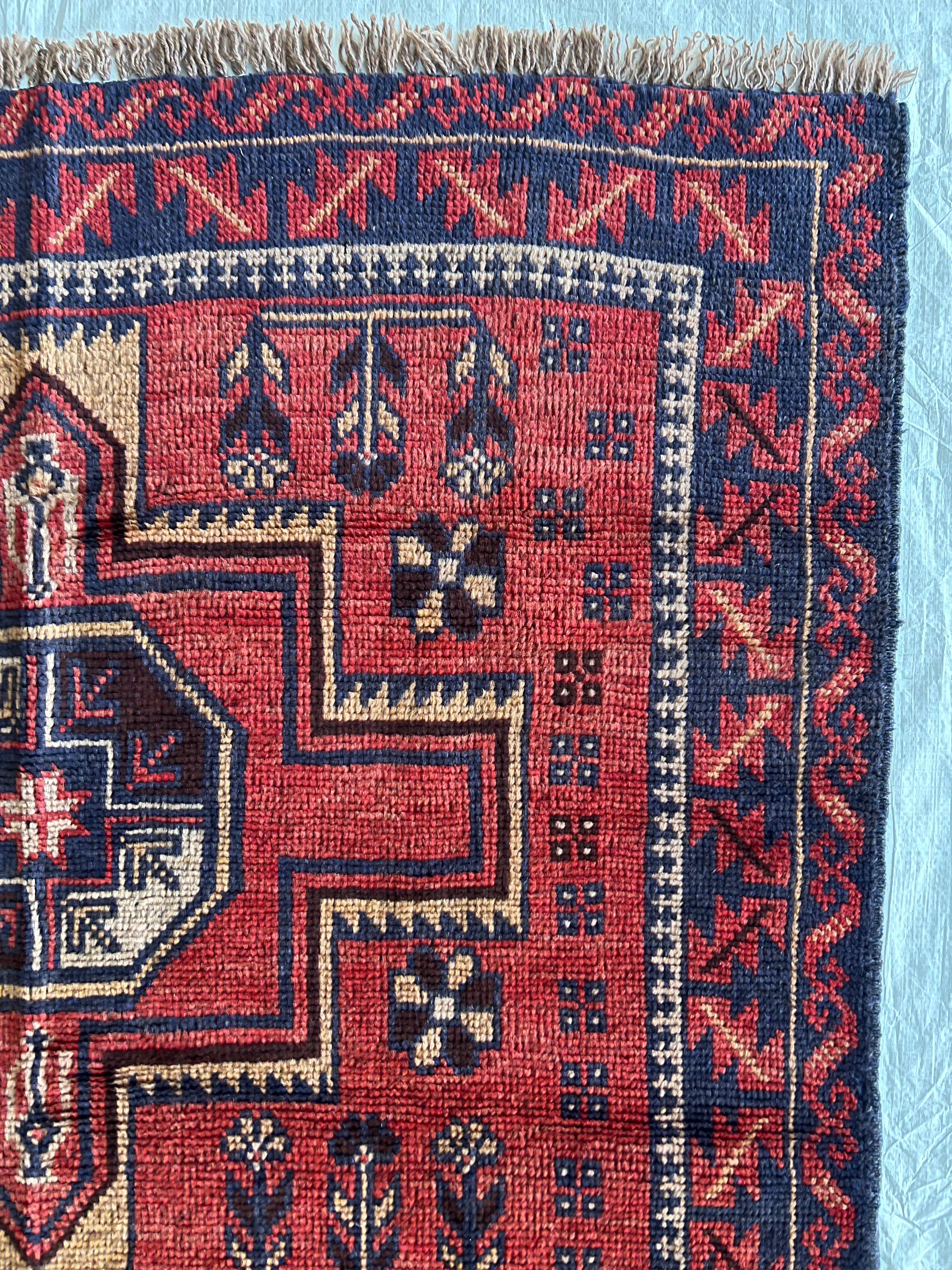 Afghani Rug 4x10 size range tribal Red Blue laid flat