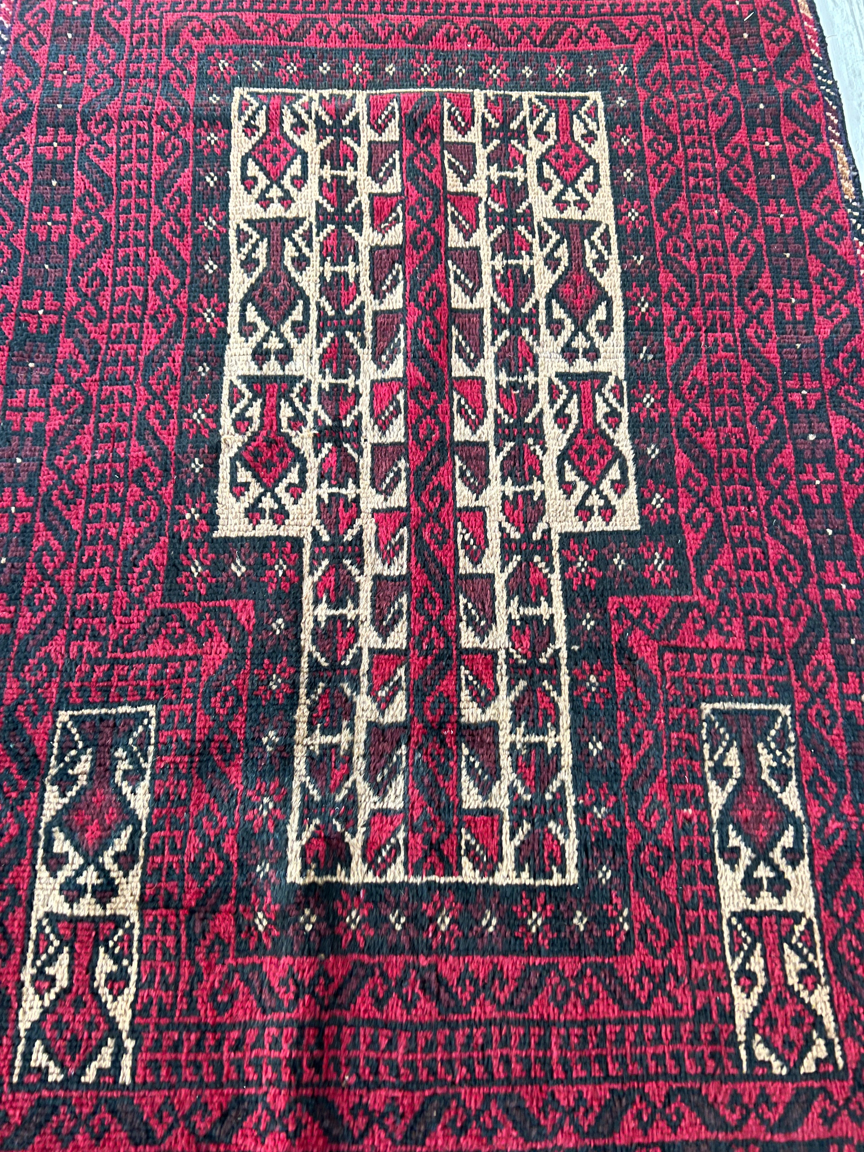 Afghani Prayer Rug 3x5 size range mihrab laid flat