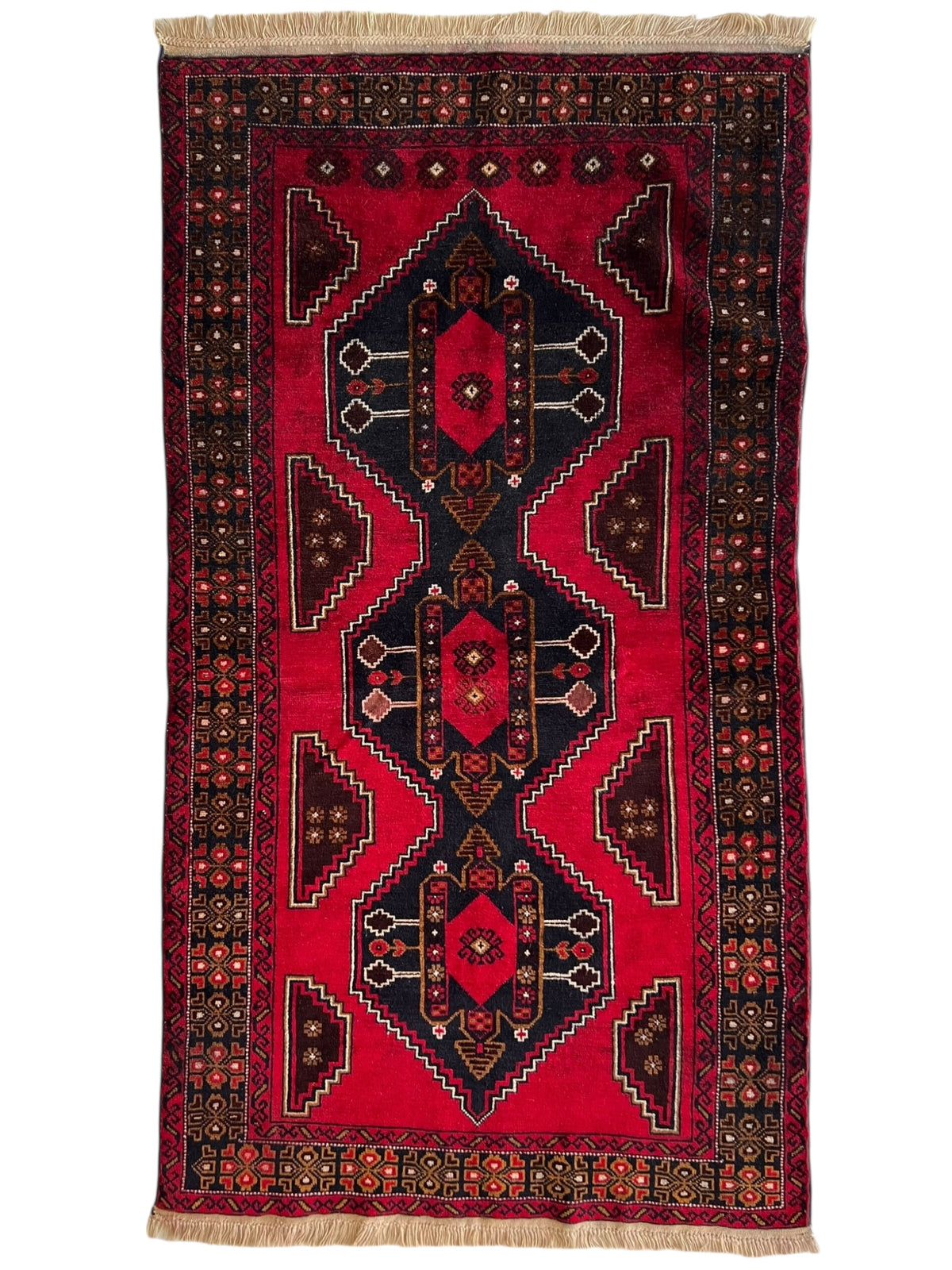 Afghani Rug 3x5 size range tribal Red Blue laid flat