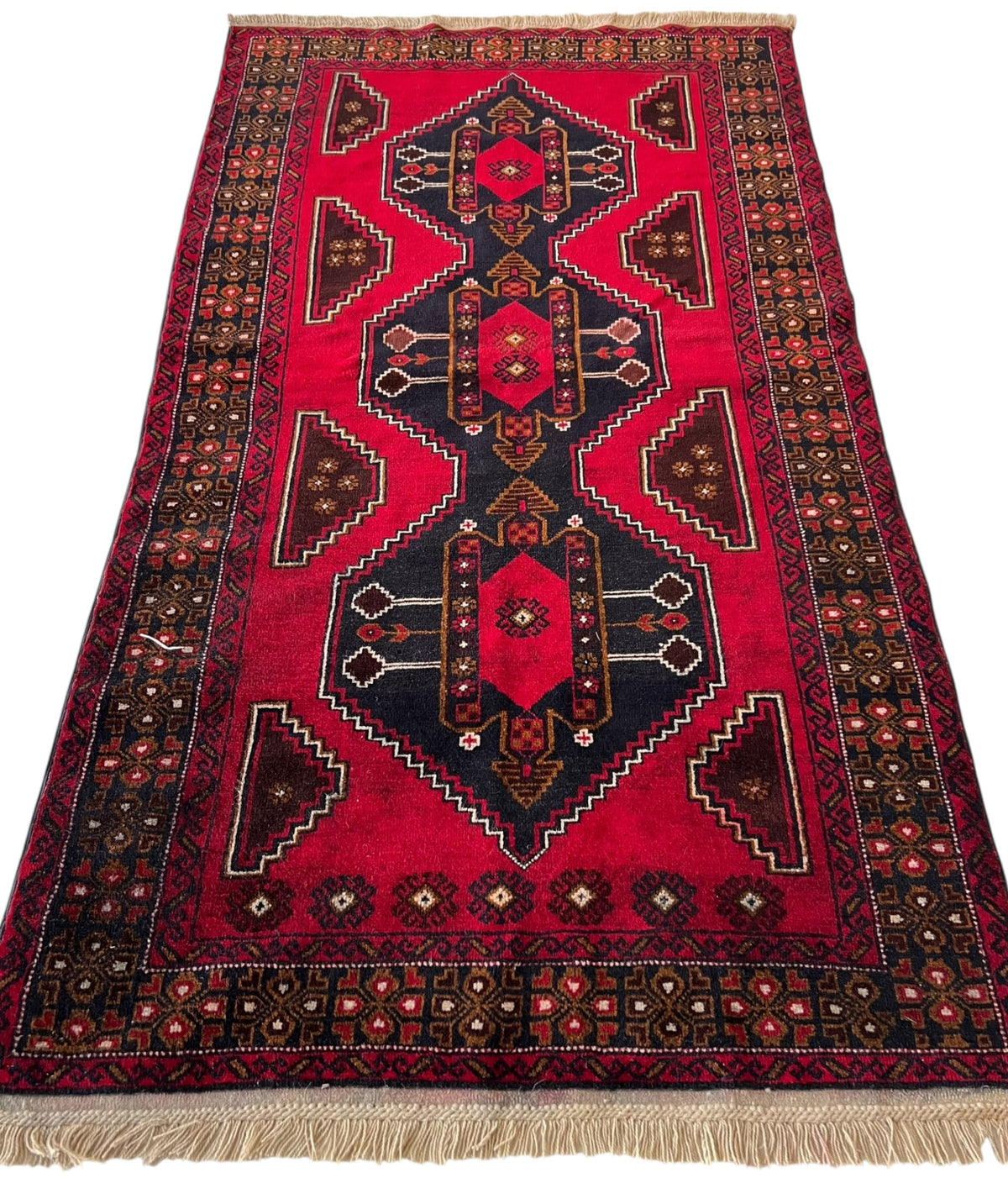 Afghani Rug 3x5 size range tribal Red Blue laid flat