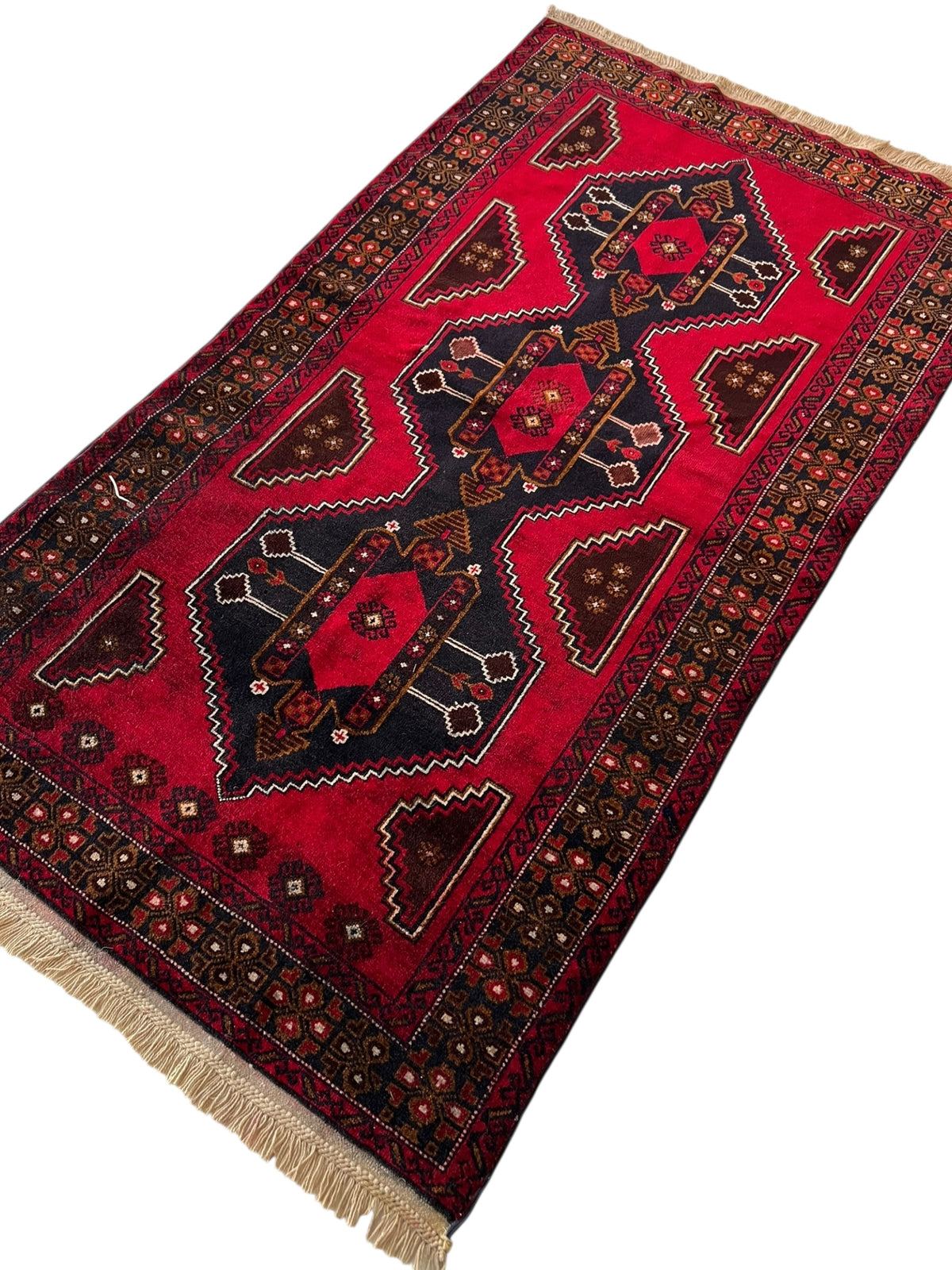 Afghani Rug 3x5 size range tribal Red Blue laid flat