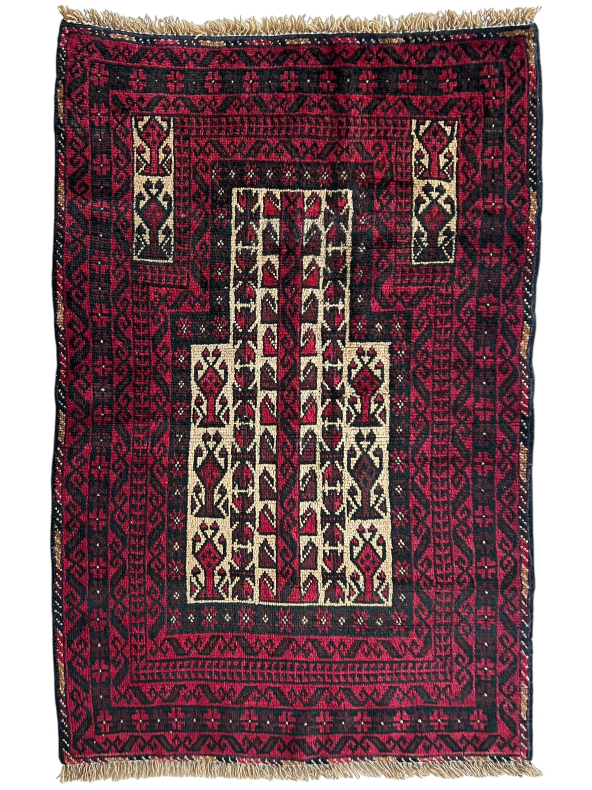 Afghani Prayer Rug 3x5 size range mihrab laid flat