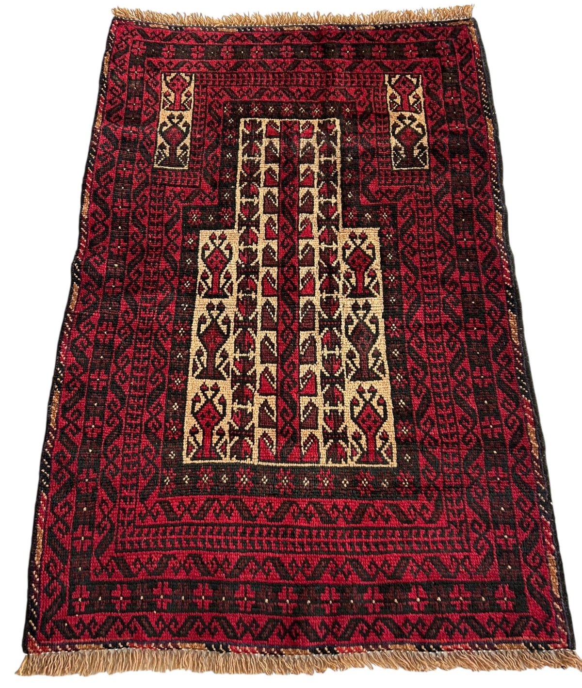 Afghani Prayer Rug 3x5 size range mihrab laid flat