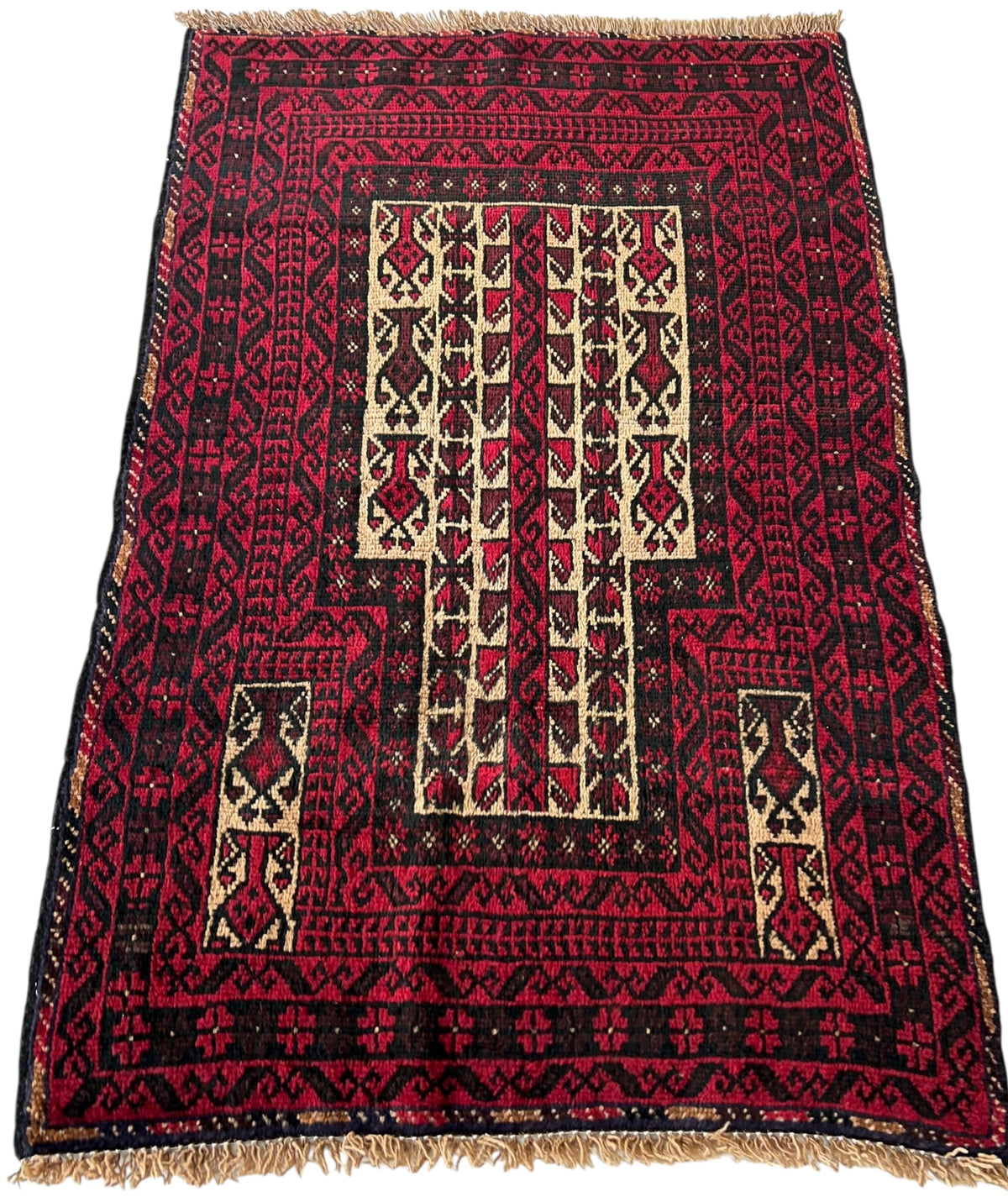 Afghani Prayer Rug 3x5 size range mihrab laid flat