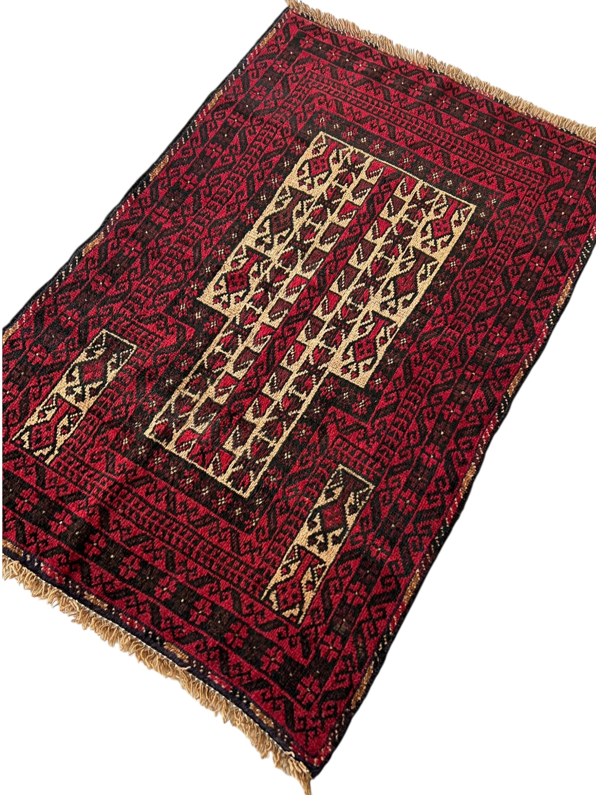 Afghani Prayer Rug 3x5 size range mihrab laid flat