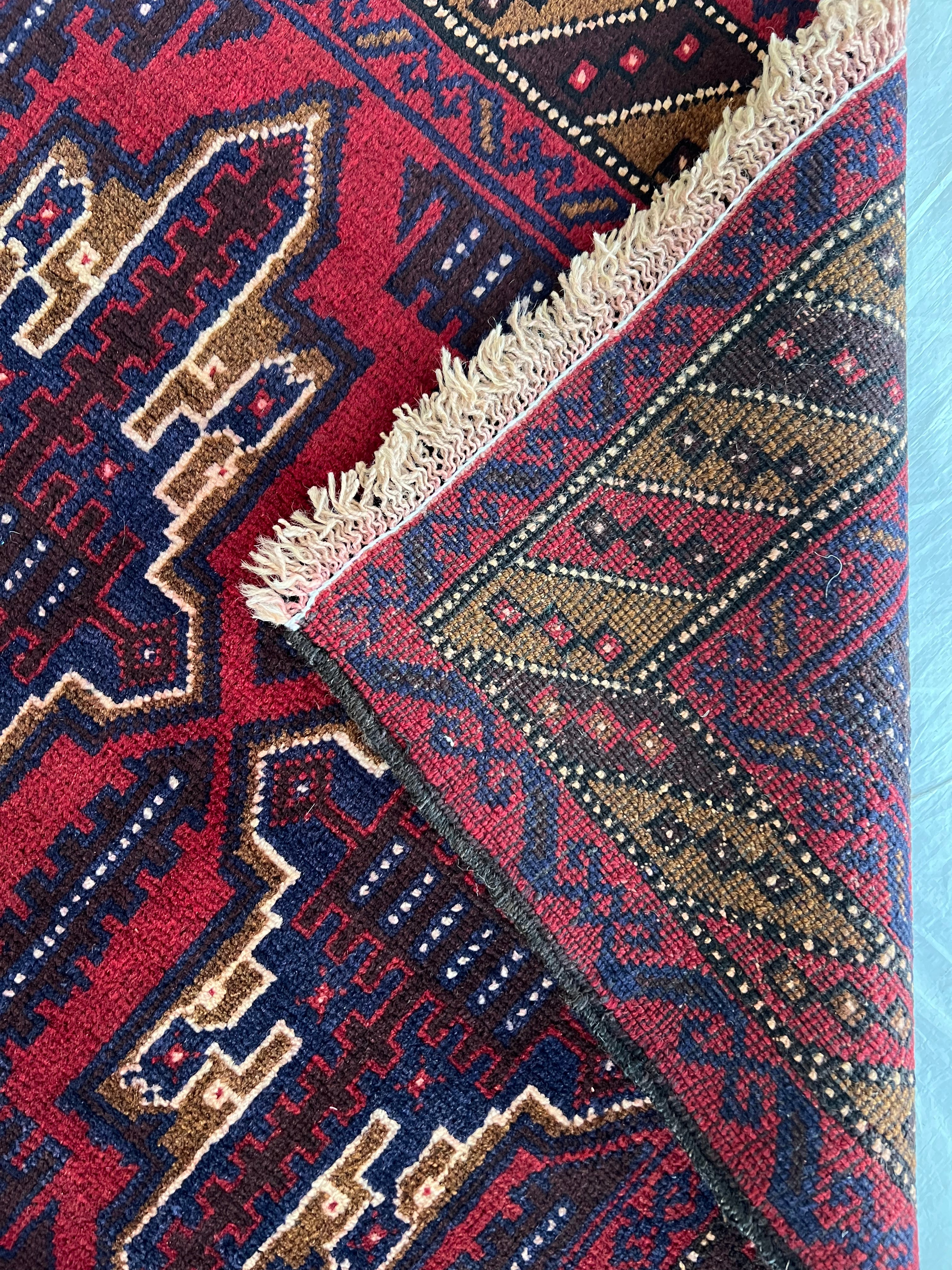 Afghani Rug 3x7 size range tribal Red laid flat