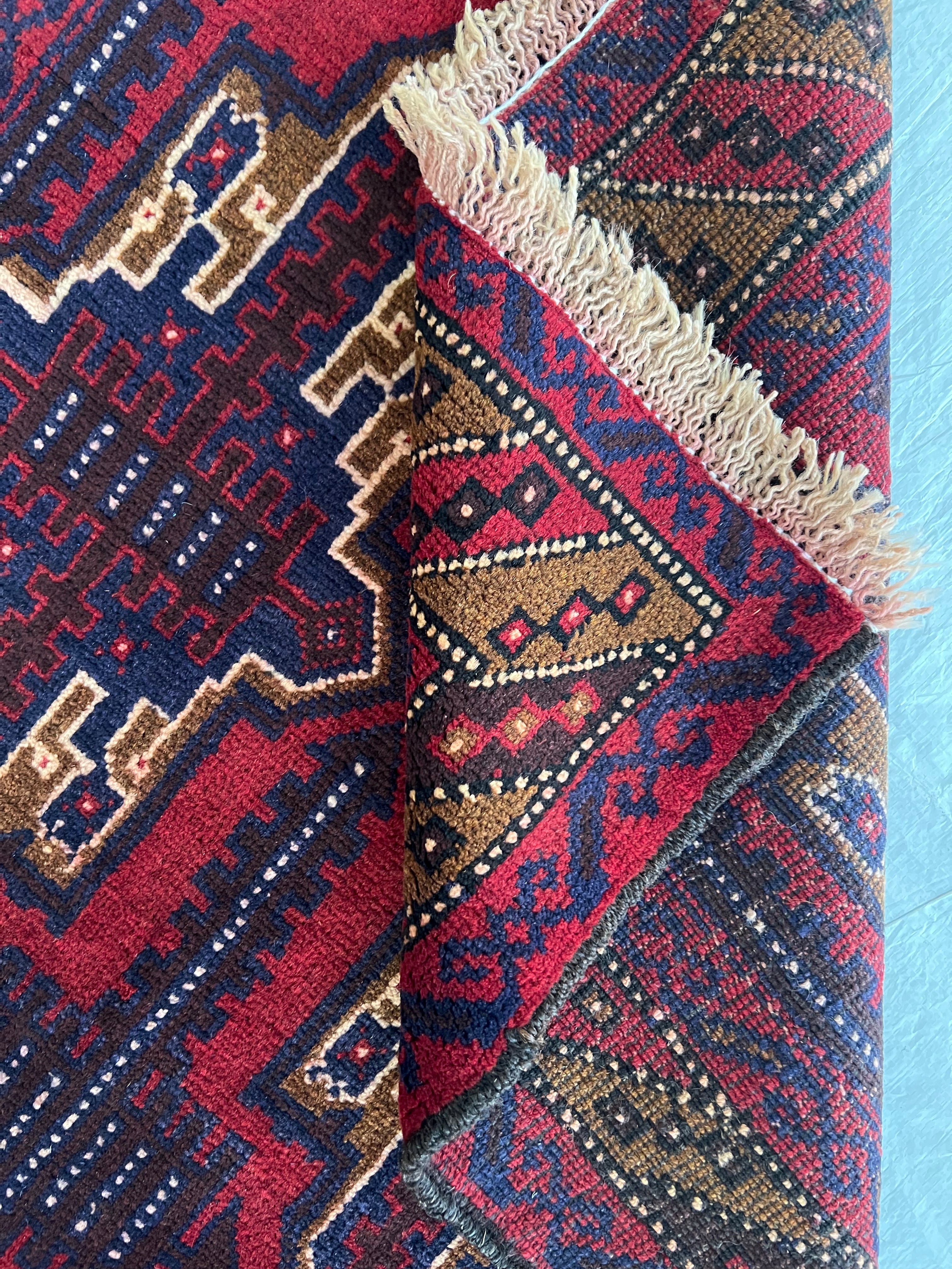 Afghani Rug 3x7 size range tribal Red laid flat