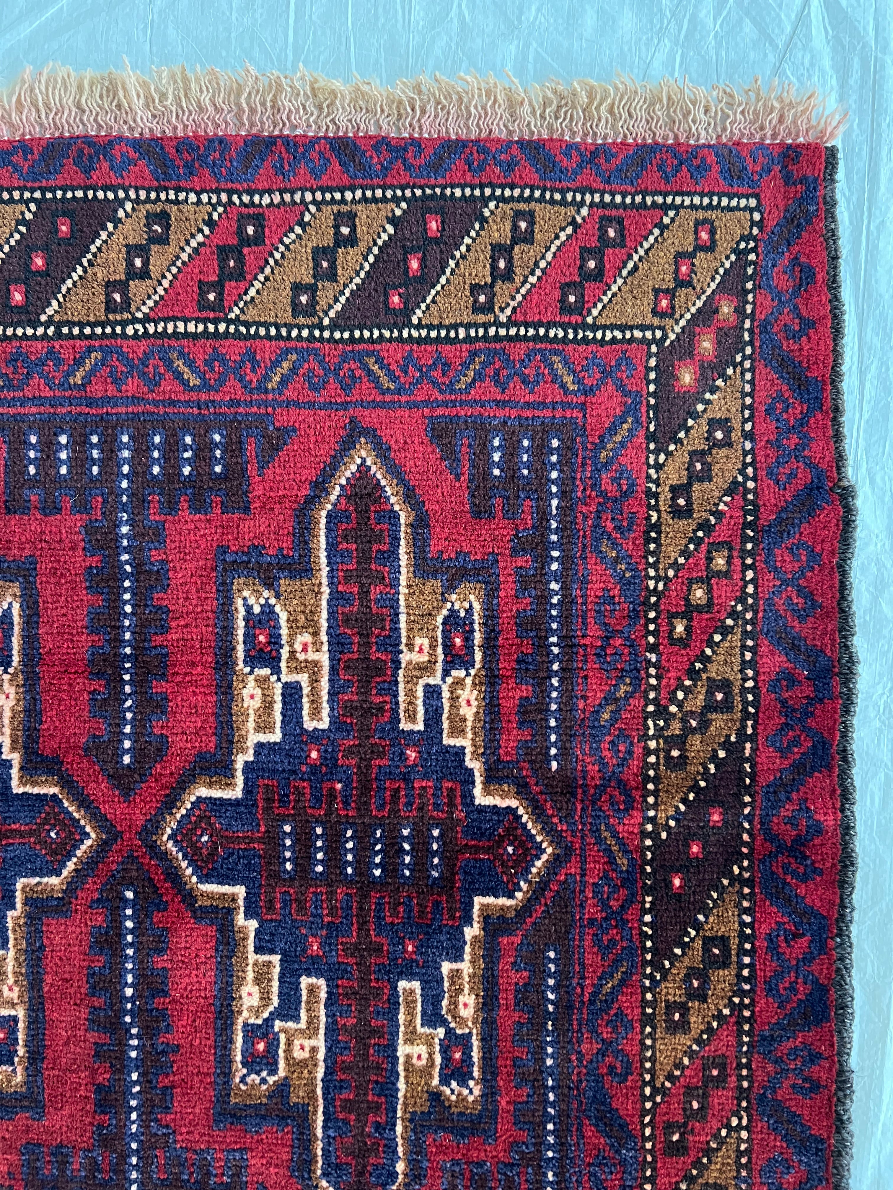 Afghani Rug 3x7 size range tribal Red laid flat