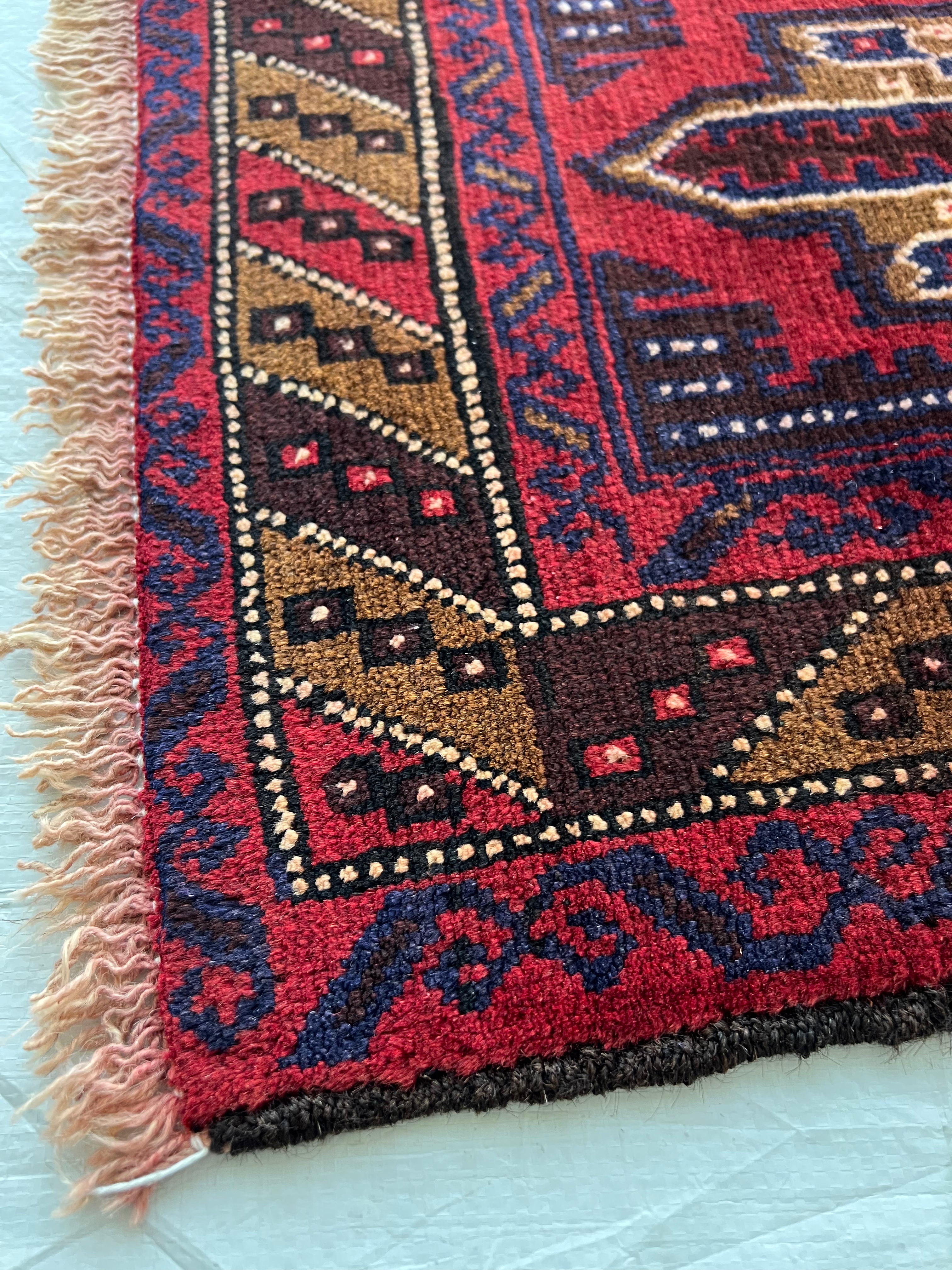 Afghani Rug 3x7 size range tribal Red laid flat
