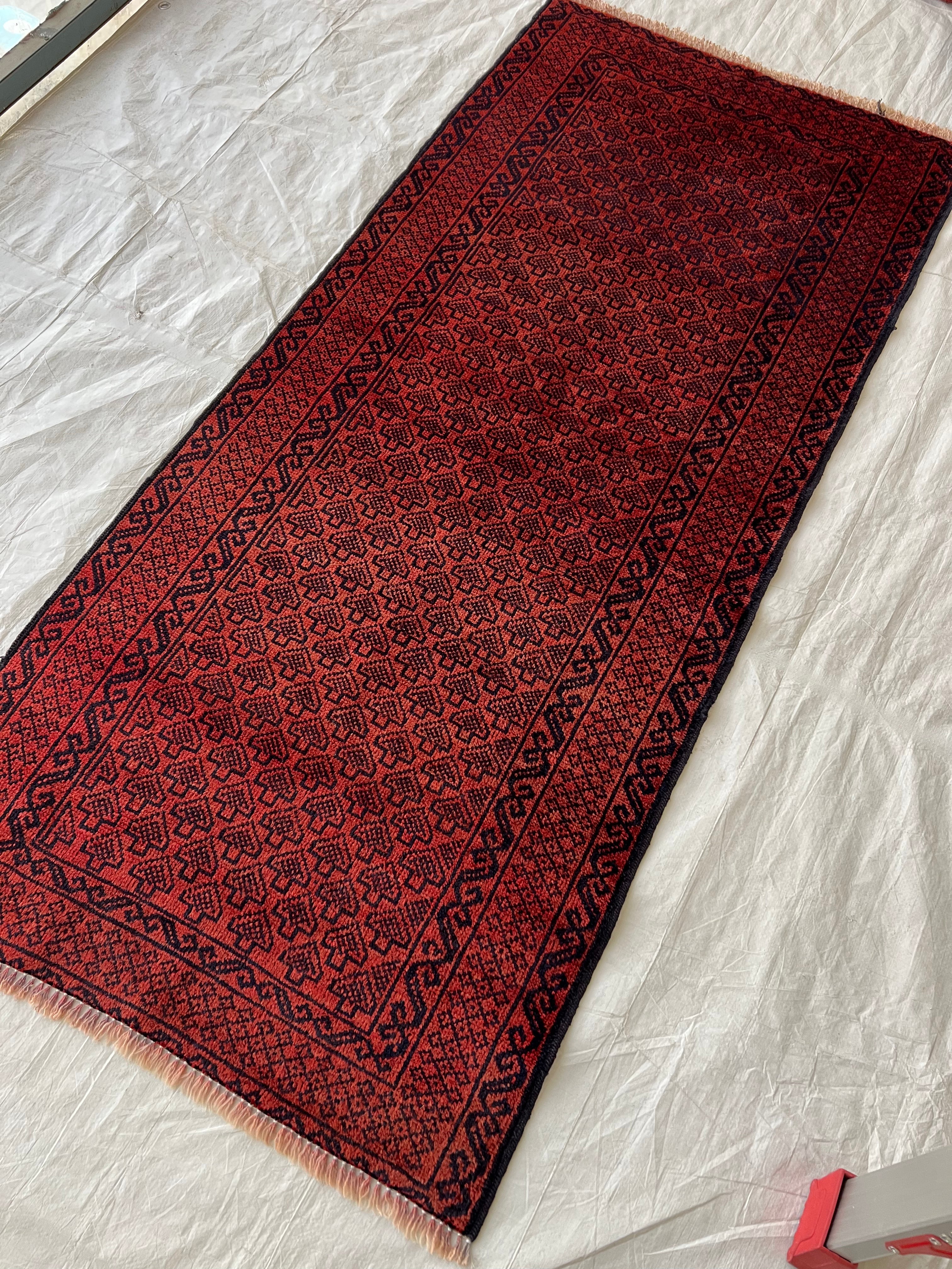 Afghani Rug 3x7 size range tribal Red laid flat